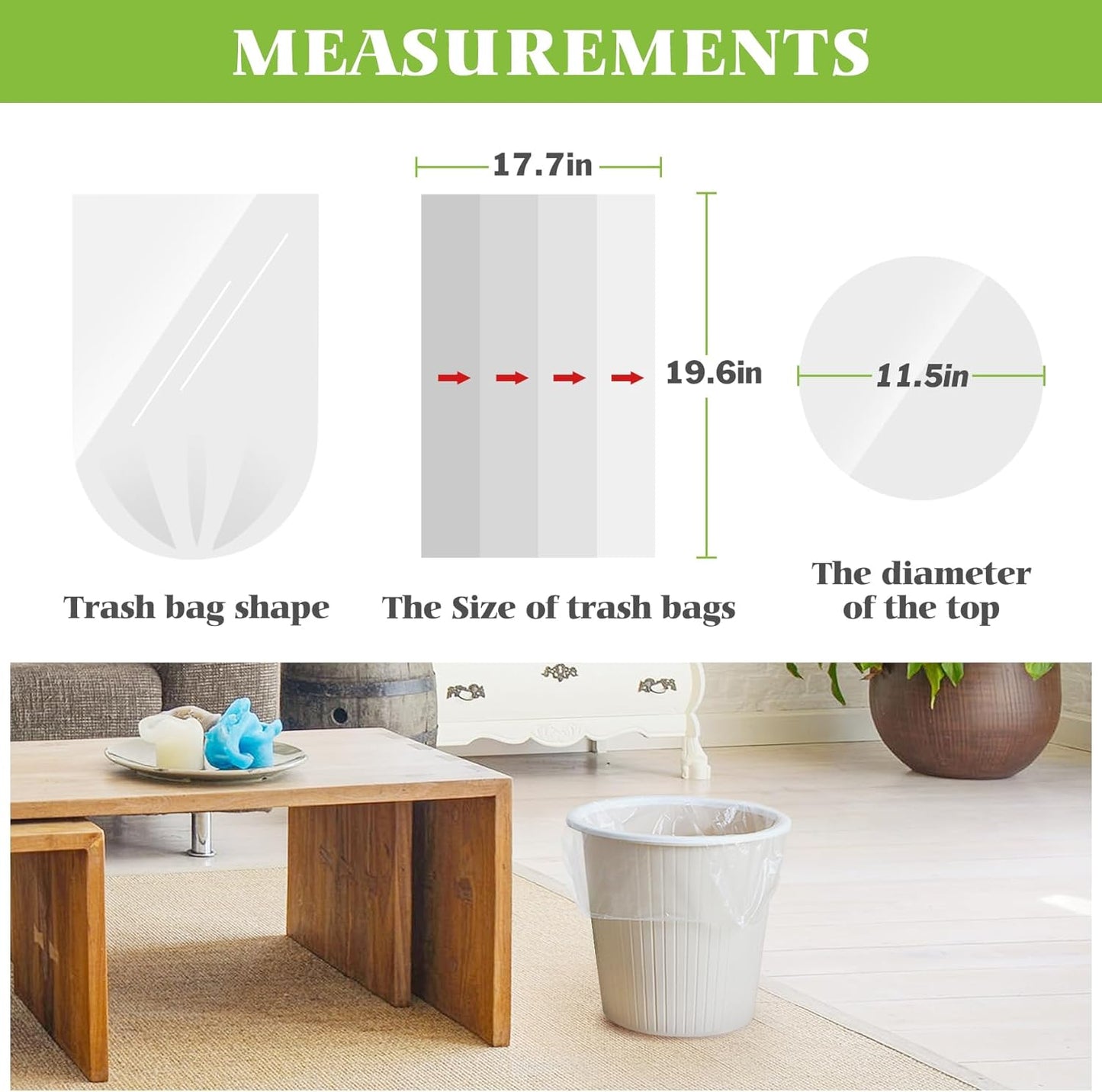 4 Gallon 330 Counts Strong Trash Bags Garbage Bags by Teivio, Bathroom Trash Can Bin Liners, Small Plastic Bags for home office kitchen (Clear)