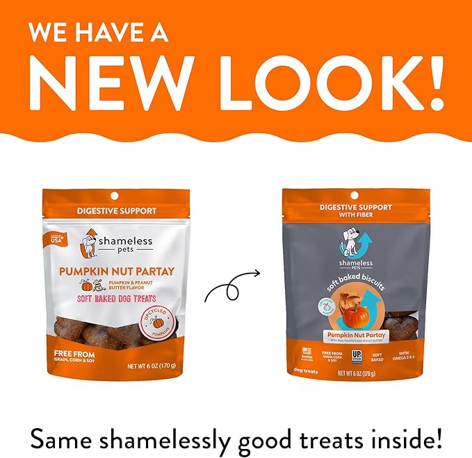 Shameless Pets Soft-Baked Pumpkin Nut Partay Dog Treats - Natural & Healthy Dog Chews for Digestive Support with Fiber - Baked & Made in USA, Grain, Corn & Soy Free - 3-Pack - Cart Shape