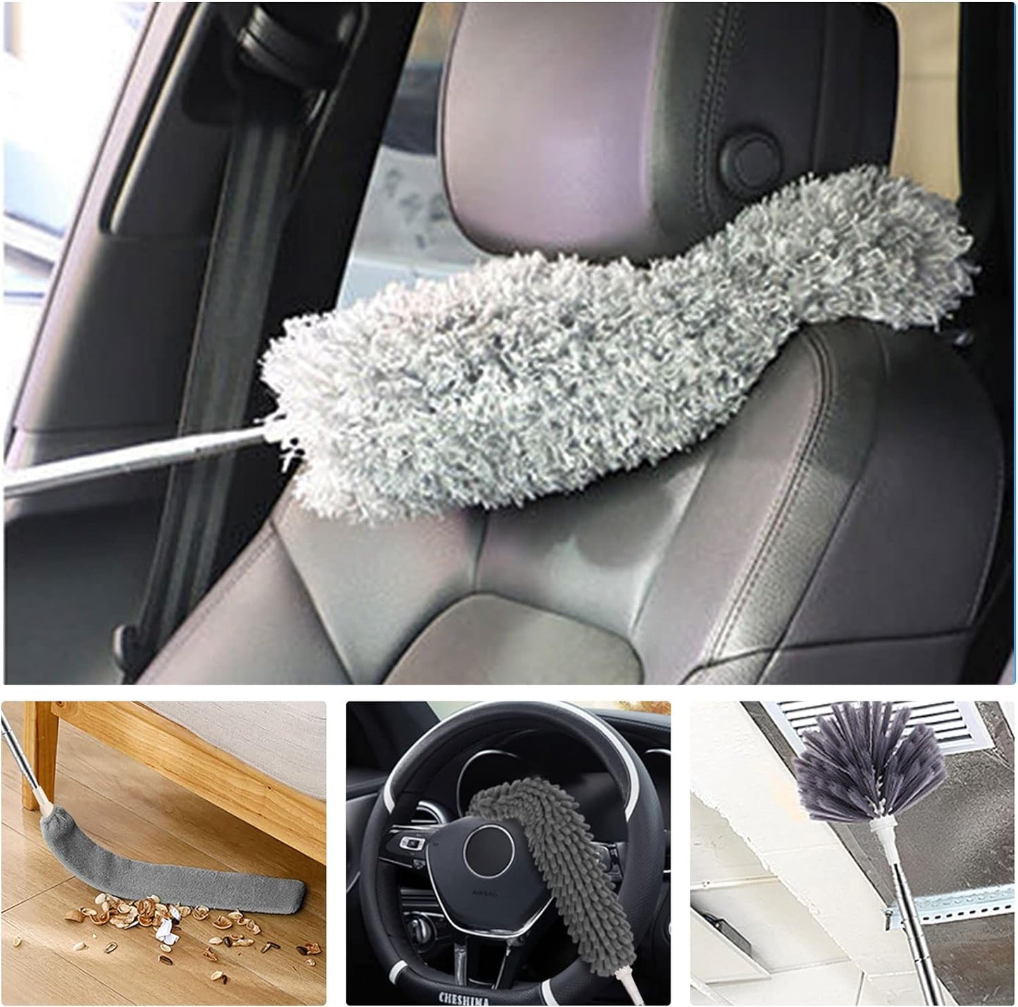 Microfiber Feather Duster 5-in-1 Kit, Dusters for Cleaning, Duster with Extension Pole 100 Inches, Cobweb Duster, Microfiber Dusters for High Ceilings and Fans, Blinds, Cars and Furniture