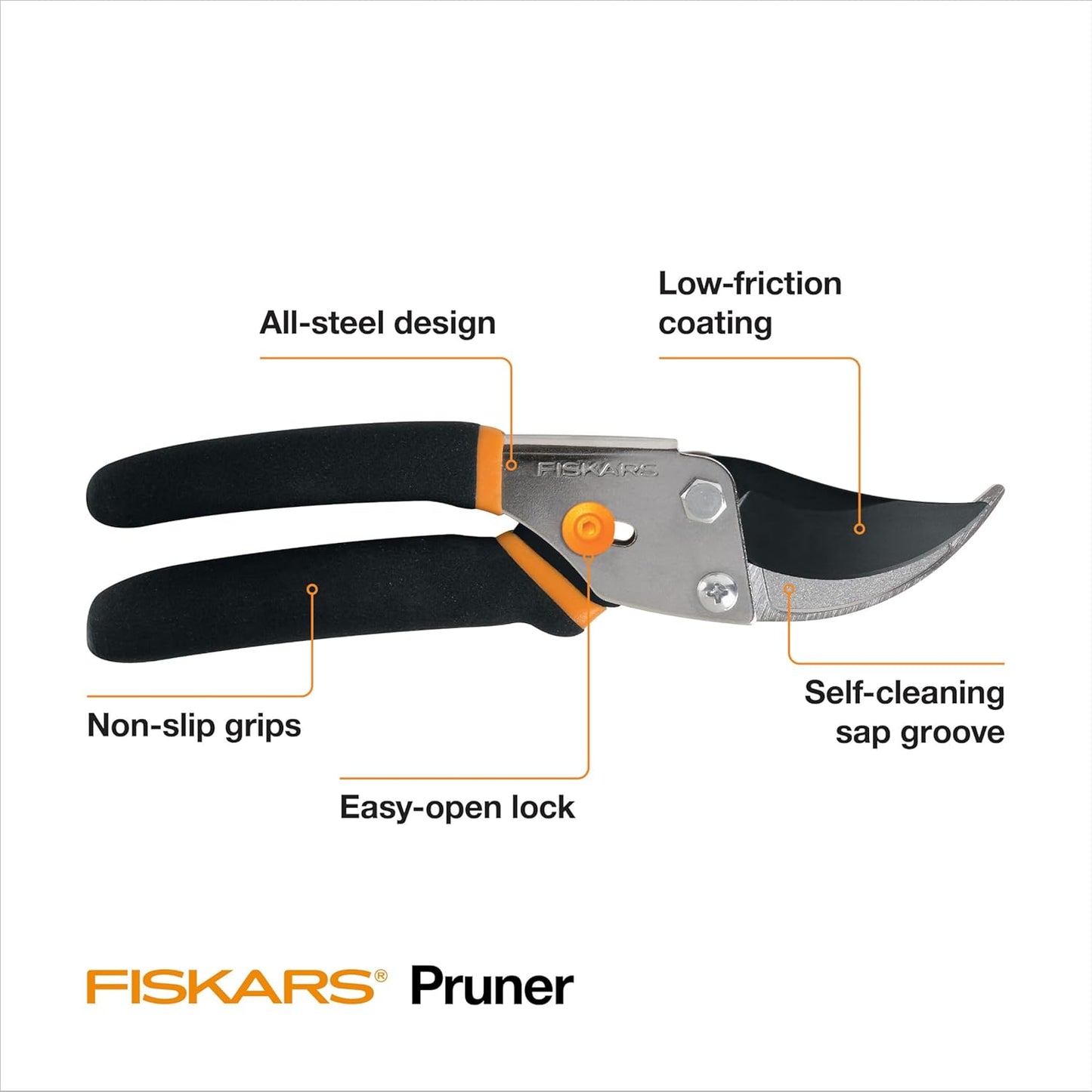 Fiskars Bypass Pruning Shears, 5/8-Inch Cut Capacity Garden Clippers, Gardening Scissors with Sharp, Rust Resistant Steel Blade - Cart Shape