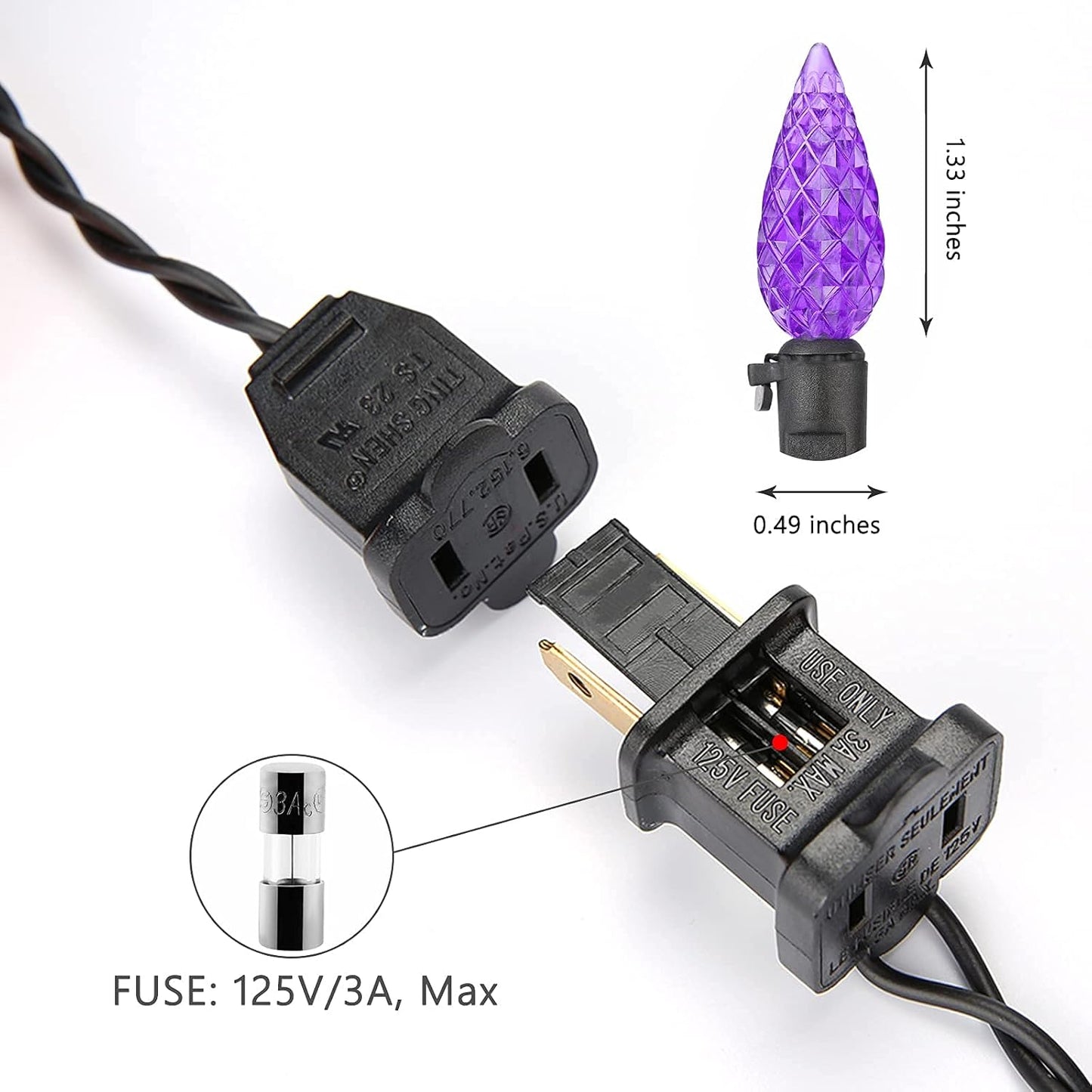 Brizled Purple & Orange Lights, 33ft 100 LED Faceted C5 Orange Halloween String Lights, 120V UL Certified Purple Light Set Connectable Halloween Light for Indoor Outdoor Tree Xmas Party Decoration