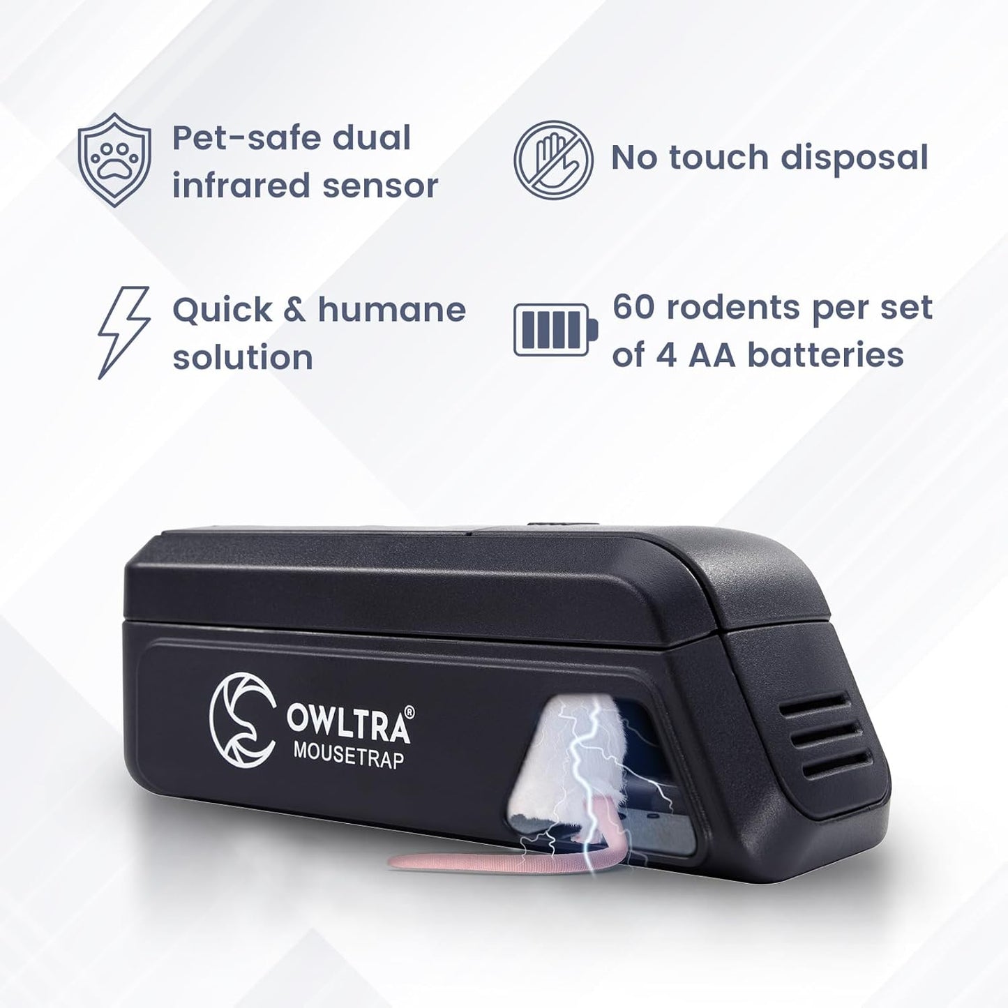 OW-2 Indoor Electric Mouse Trap 2 PCS, Instant Kill Rodent Zapper with Pet Safe Trigger, Black