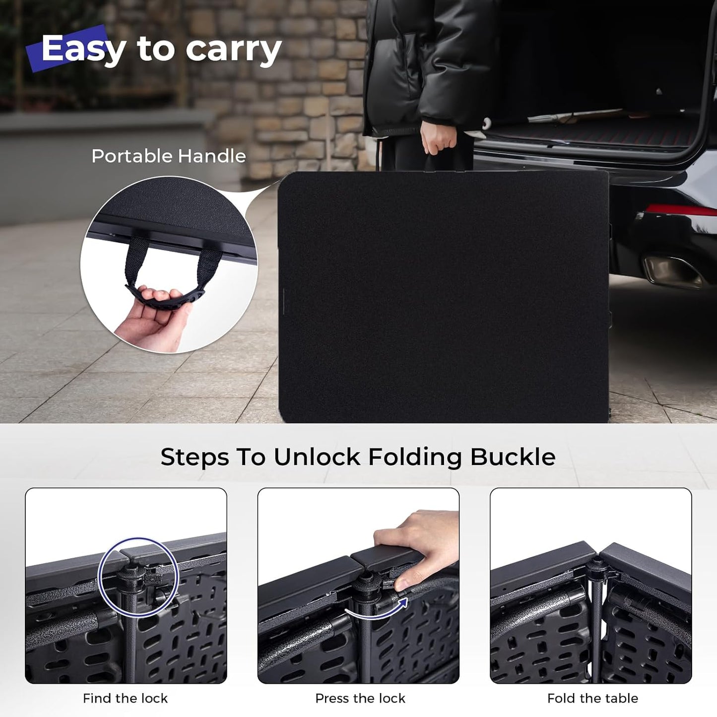 Folding Table 6ft Portable Heavy Duty Plastic Fold-in-Half 6 Foot Foldable Table Utility Dining Indoor Outdoor with Carrying Handle for Camping Picnic and Party, Black