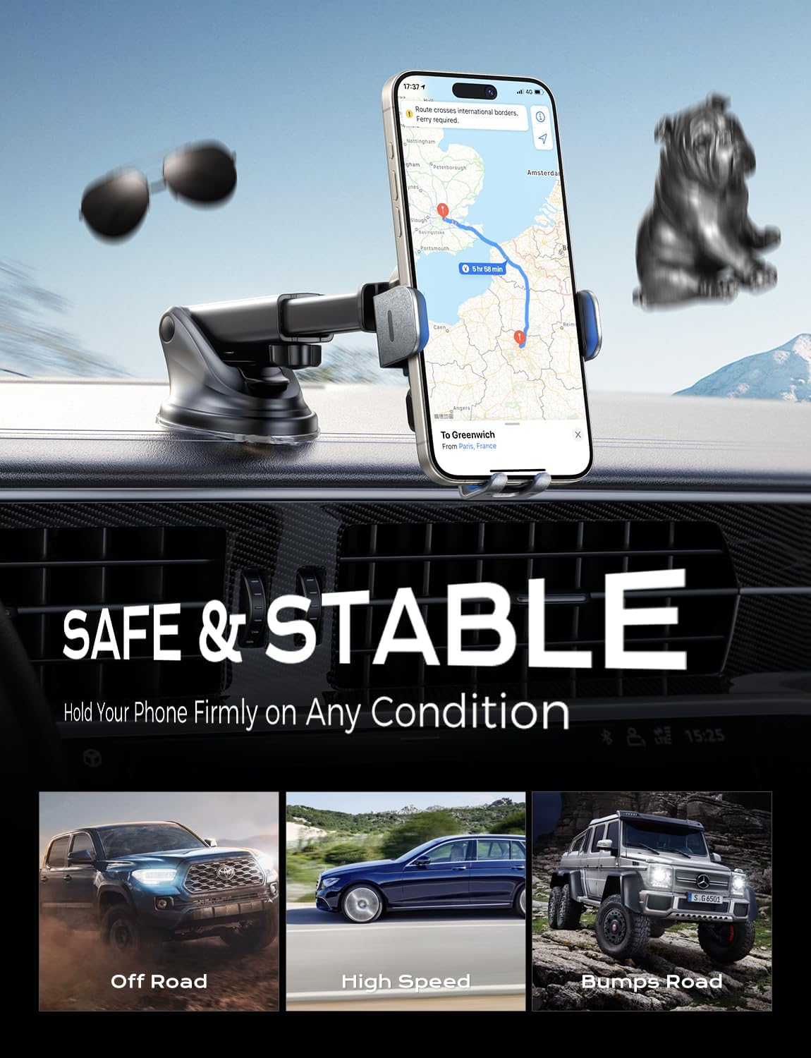 CHGeek Wireless Car Charger, 15W Fast Charging Auto Clamping Phone Holders for Your Car Phone Mount for Car fit for iPhone 17 16 15 14 13 12 Pro Max 11 XR XS, Samsung Galaxy S25 Ultra S24 S23, Black