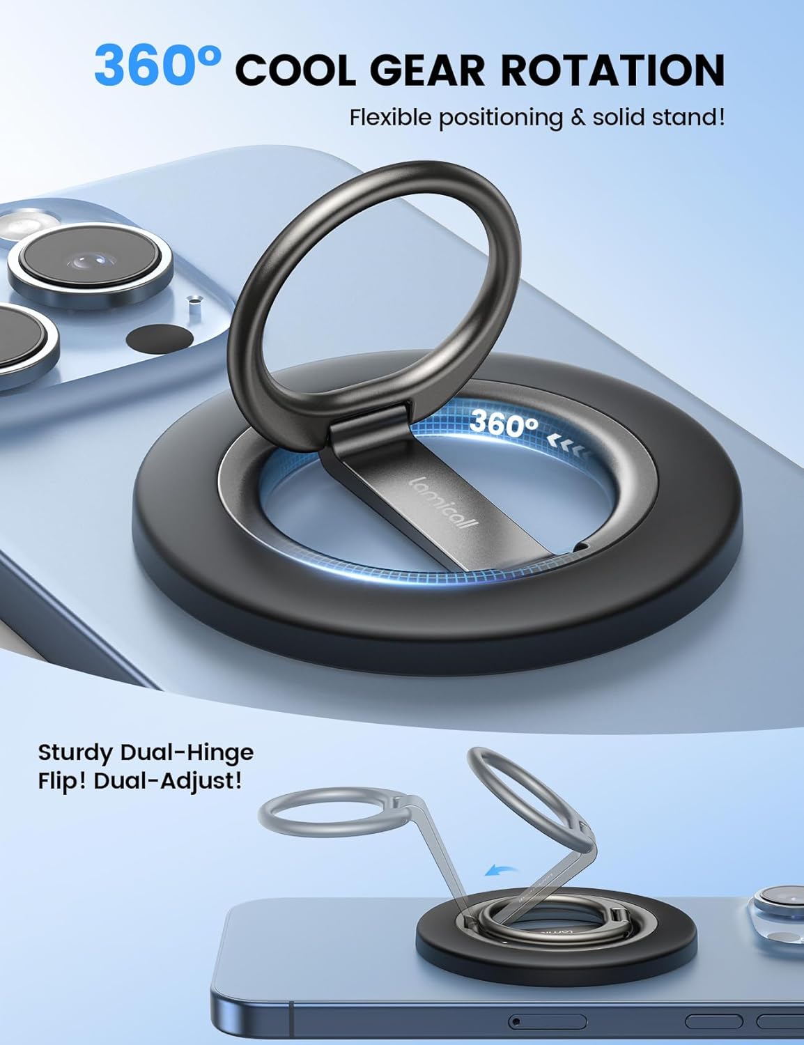 Lamicall for MagSafe Magnetic Phone Ring Grip - 360° Rotation Finger Grip Holder Stand, Super Magnet Cell Phone Kickstand Ring, Mag Safe Accessories for iPhone 17 16 15 14 13 12 Pro Max Air, Androids