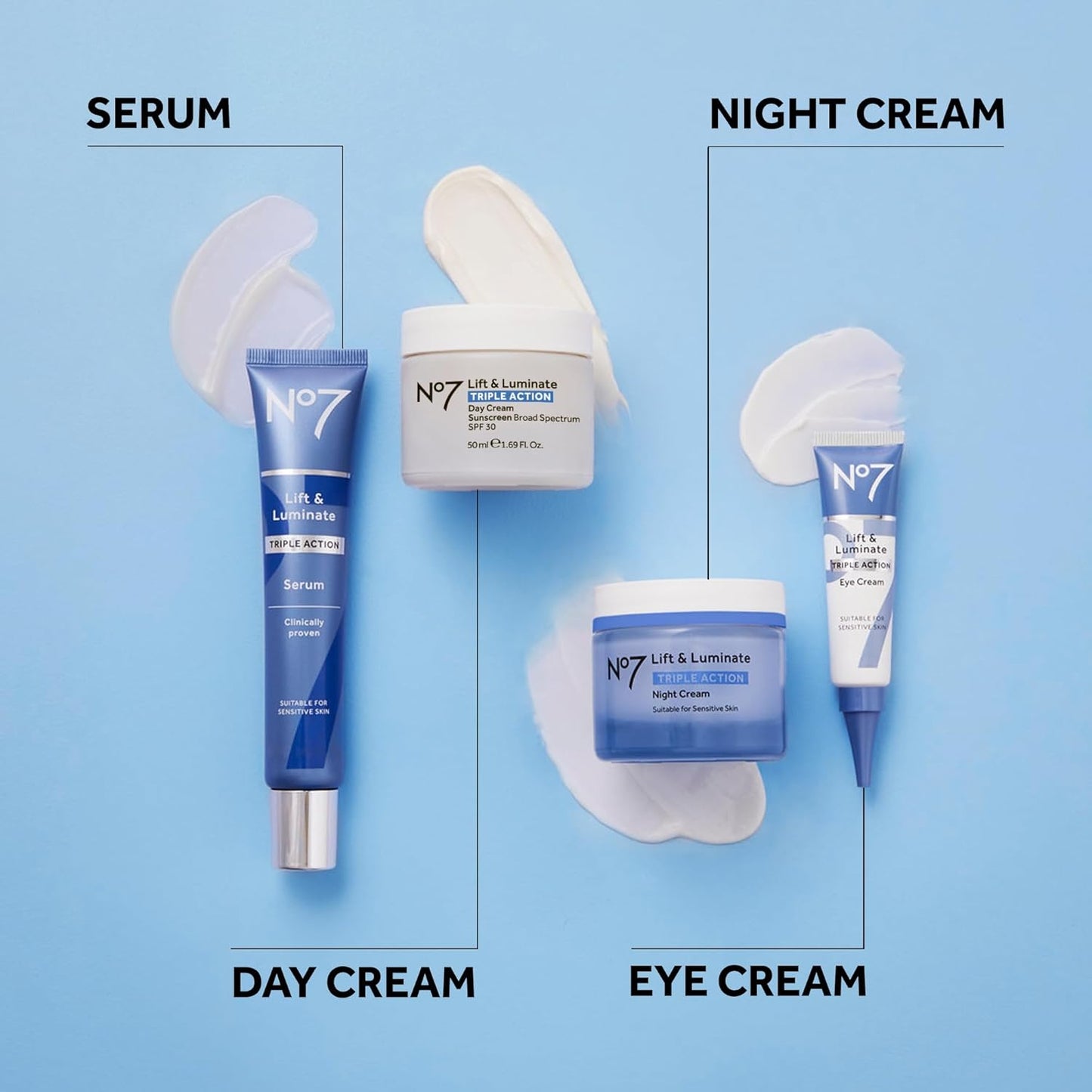 No7 Lift & Luminate Triple Action Face Serum - Collagen Peptide Anti-Wrinkle + Brightening Emblica & Vitamin C Serum + Pro Retinol Skin Firming Hyaluronic Acid & Hibiscus (50ml)