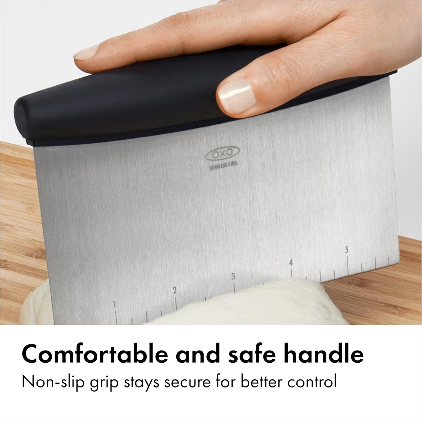 OXO Good Grips Stainless Steel Multi-Purpose Scraper & Chopper, Dough Cutter for Pizza, Bread and Cookie Dough, Multi-Purpose Vegetable Chopper, Dishwasher-Safe Kitchen Essential