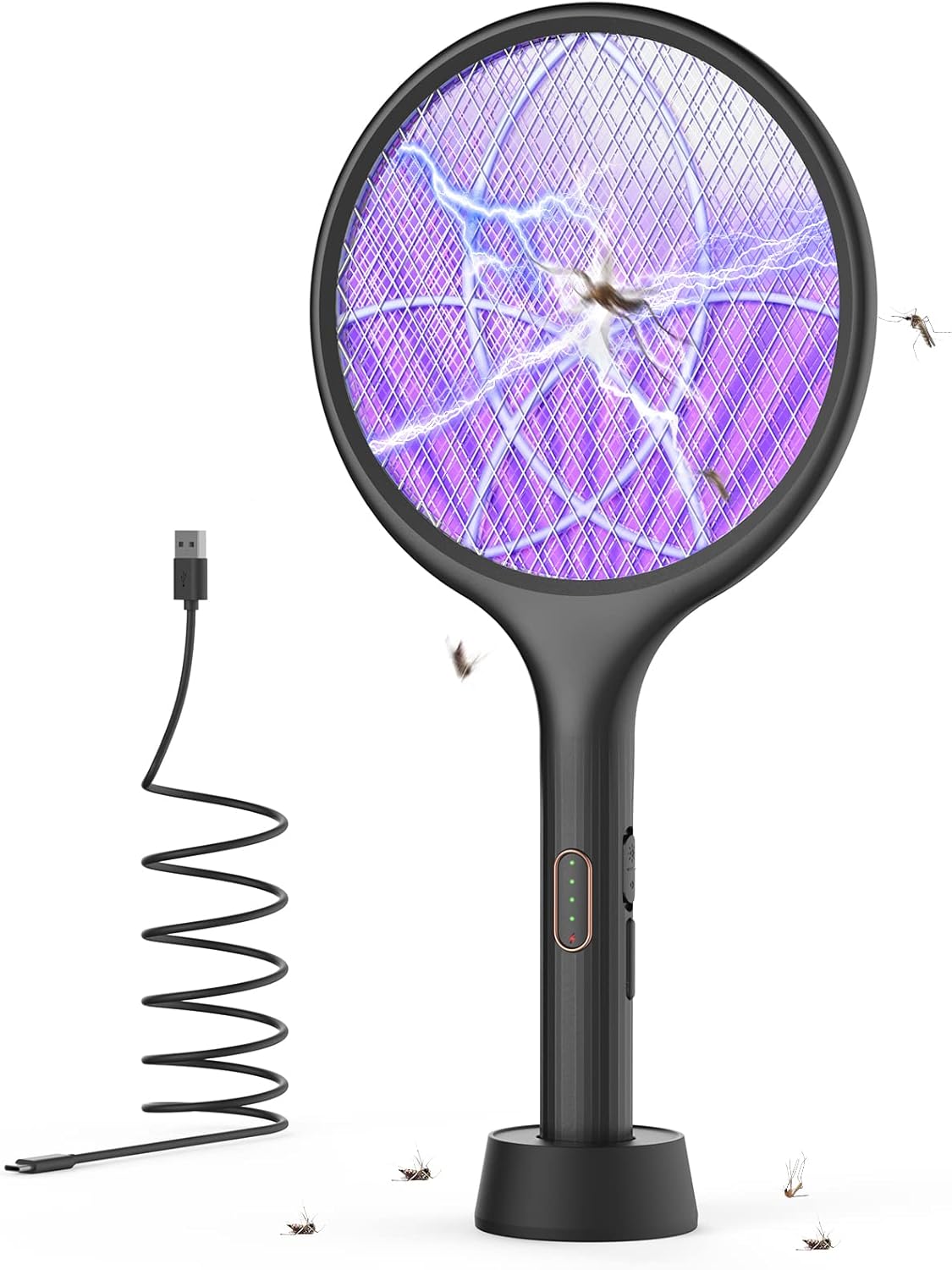 YISSVIC Electric Fly Swatter Bug Zapper Racket Dual Modes Mosquito Killer with Purple Mosquito Light Rechargeable for Indoor Home Office Backyard Patio Camping (Black) (Black-1 Pack)