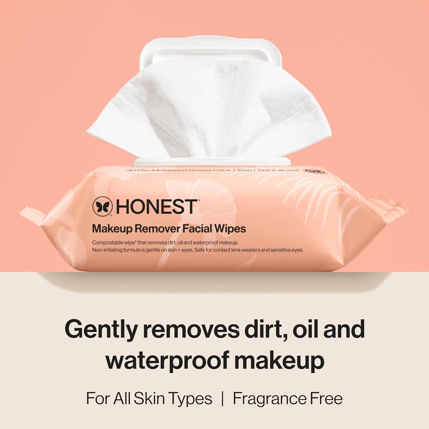 Honest Beauty Fragrance-Free Makeup Remover Wipes | Hypoallergenic, Plant-Based, 30 Count - Cart Shape