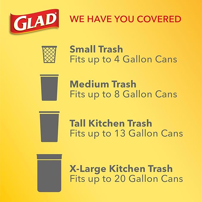 Glad Medium Kitchen Drawstring Trash Bags, 8 Gal, Fresh Clean Scent, 80 Ct (Package May Vary)