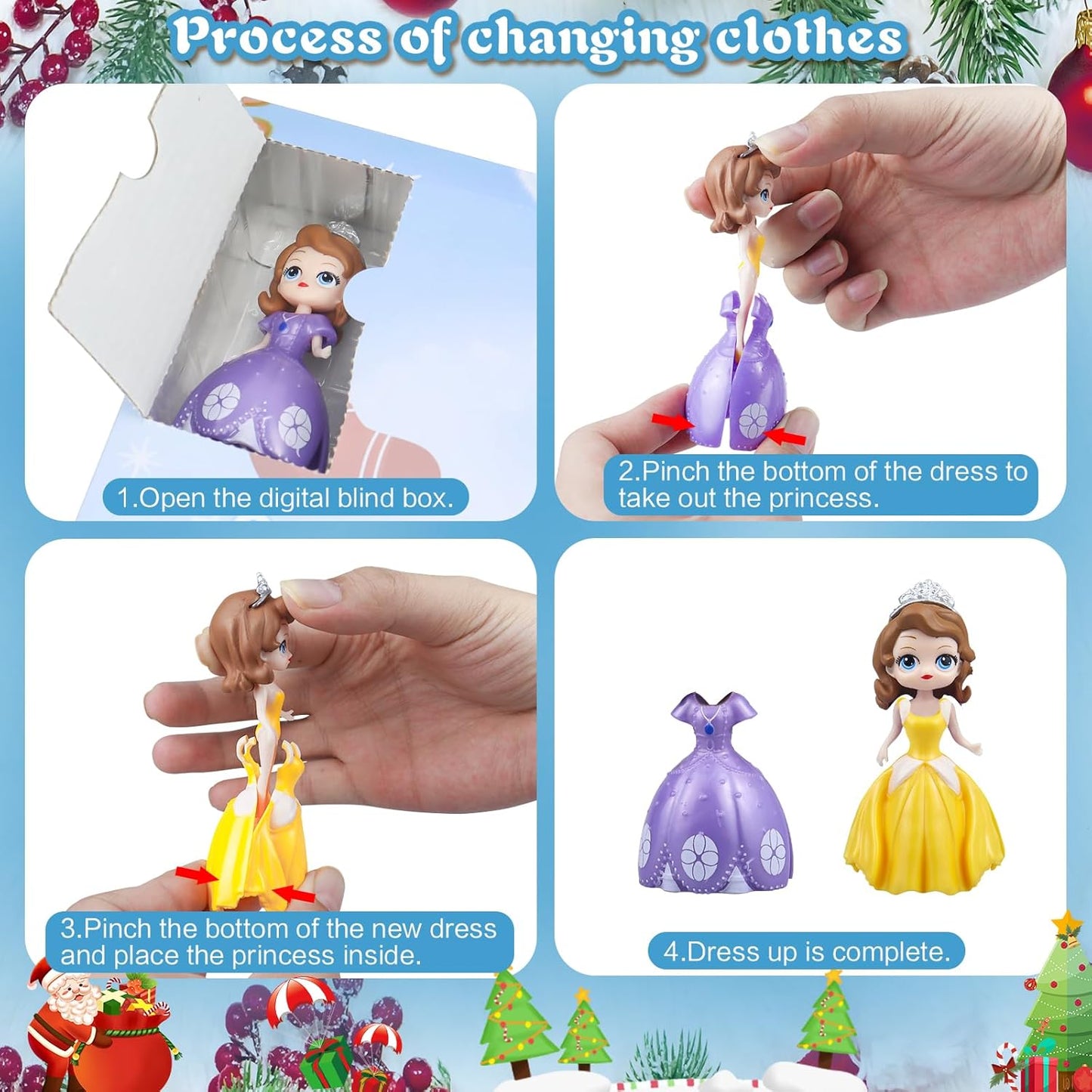 Princess Advent Calendar 2025 Girls, Princess Deformation Toys 24 Days Christmas Countdown Calendar Creative Xmas Gifts for Kids Teens