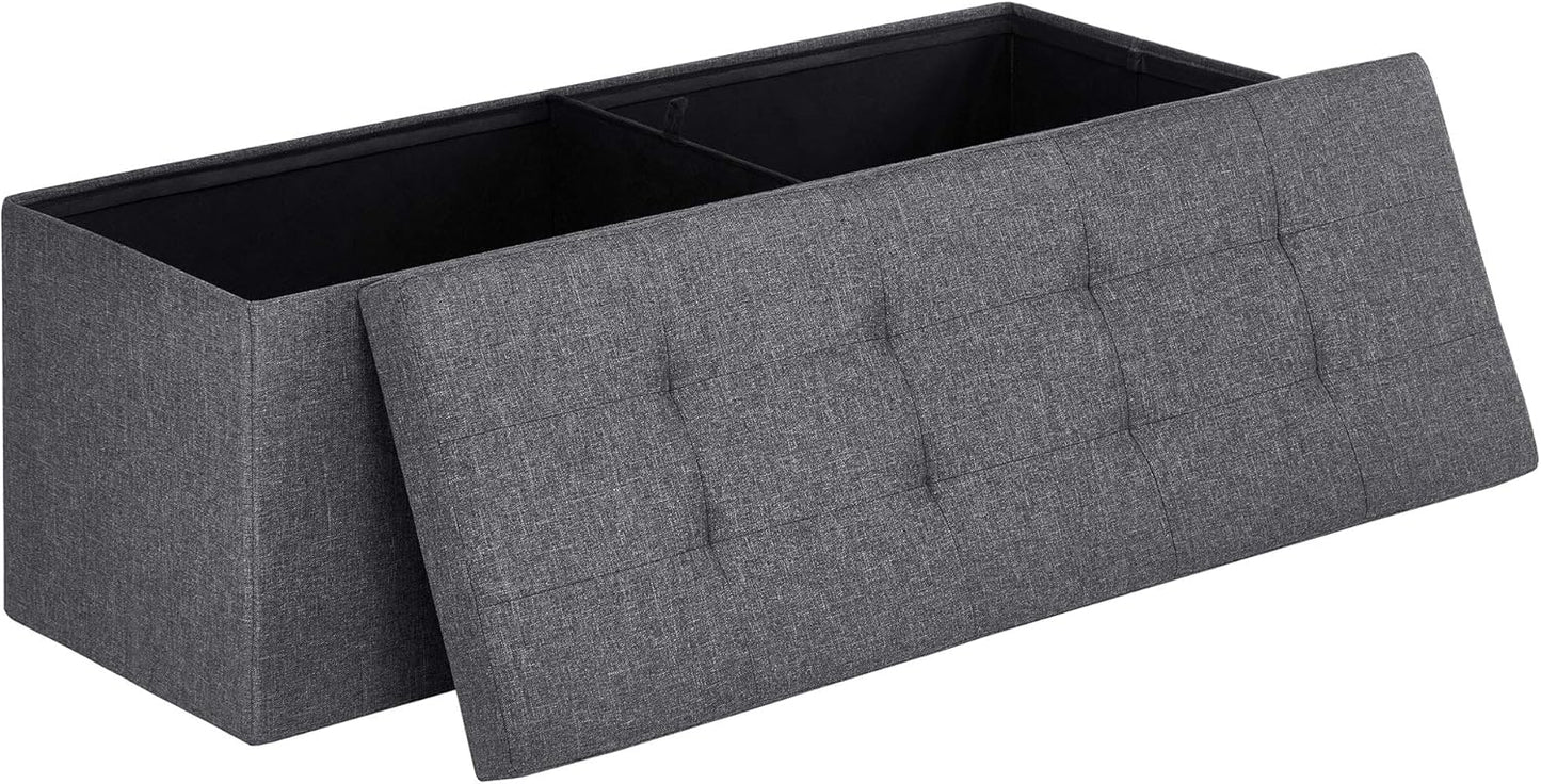 SONGMICS MAZIE Collection - 43 Inches Folding Storage Ottoman Bench, Ottoman Foot Rest, End of Bed Bench, Storage Chest, Load 660 lb, for Living Room, Bedroom, Entryway, Dark Gray ULSF77K