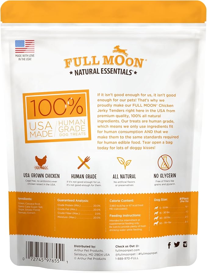 Full Moon Chicken Jerky Tenders Healthy All Natural Dog Treats Human Grade Made in USA 26 oz