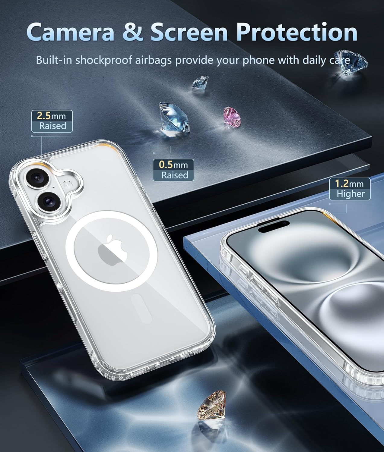 FNTCASE for iPhone 16 Case: Clear Magnetic Military Grade Drop Protection Anti Yellowing Slim Case - Rugged Shockproof Protective Transparent Cell Phone Cover(Clear)