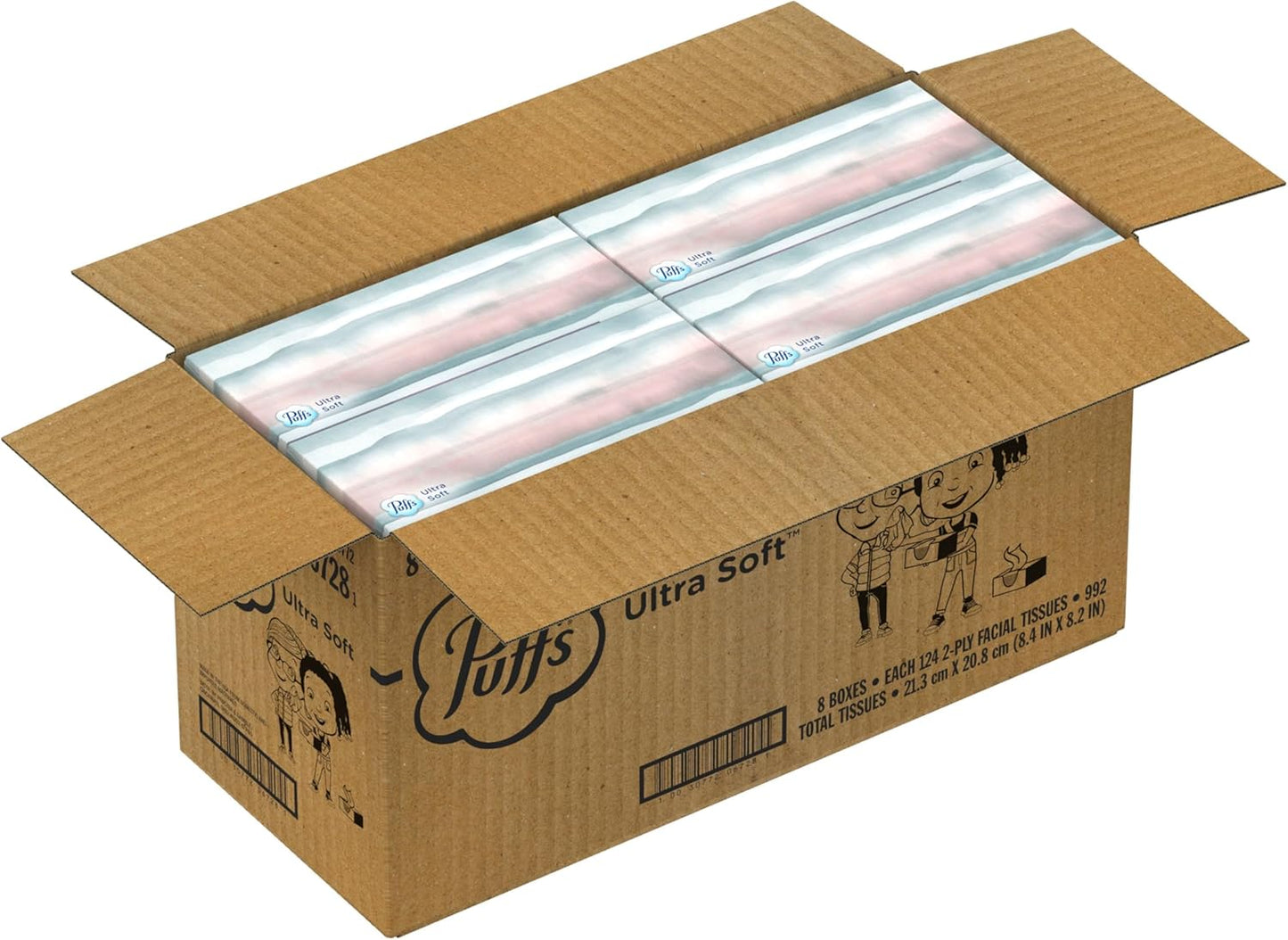 Puffs Ultra Soft Non-Lotion Facial Tissue, 8 Family Boxes, 124 Facial Tissues per Box