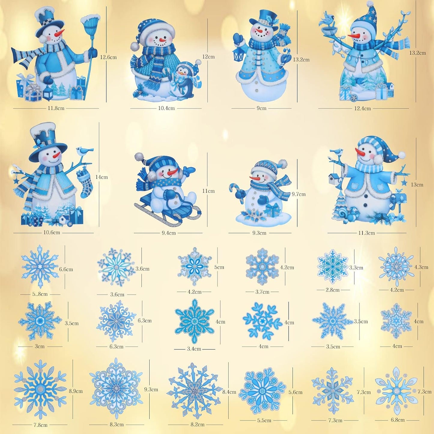 Christmas Window Clings for Glass Snowman Window Stickers Glitter Powder Craft Static Xmas Glitter Window Decals Xmas Snowflake Decals for Christmas Decorations Indoor 4 Sheets