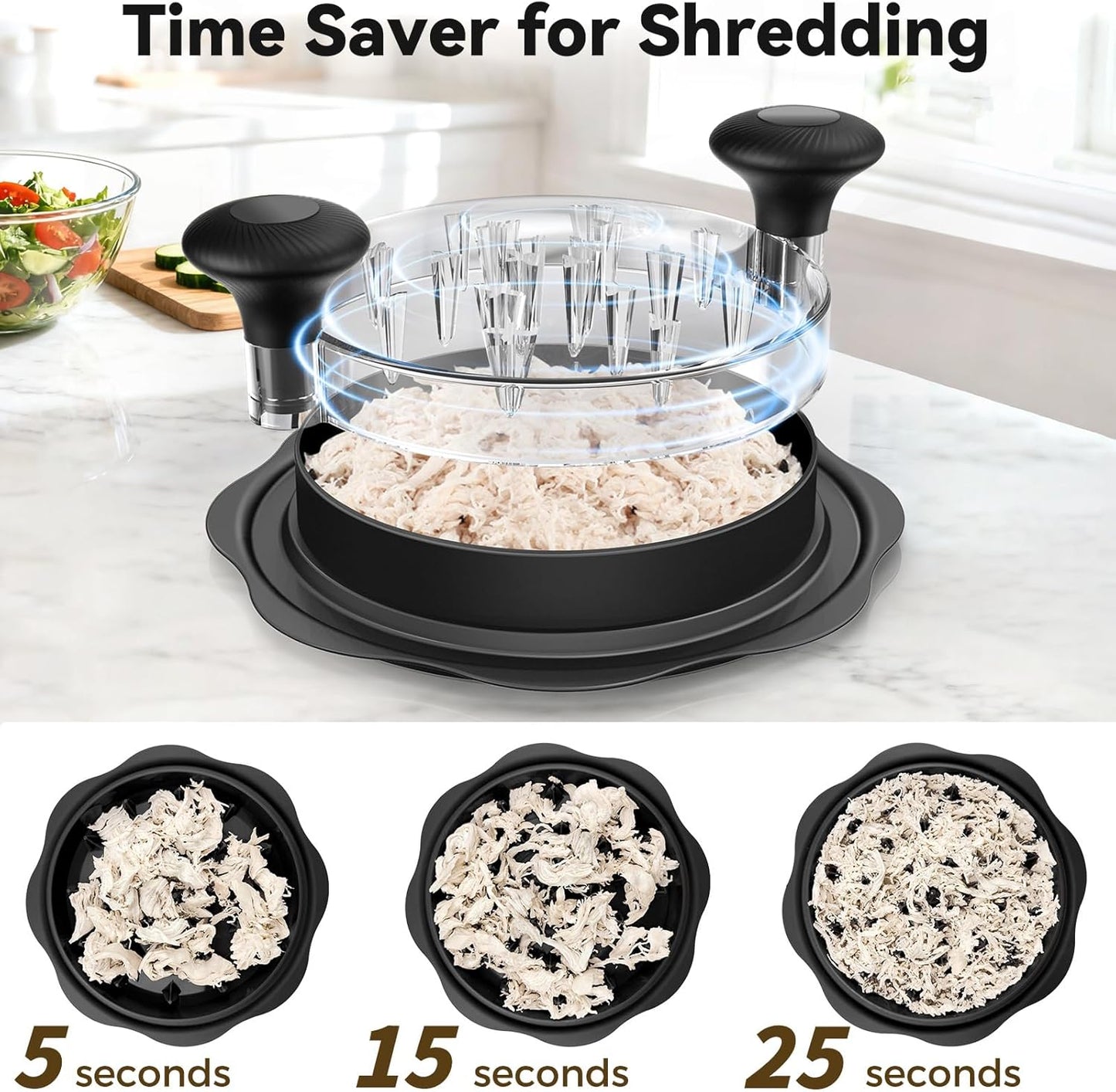 10" Pro Chicken Shredder Tool Twist Large for Kitchen, BPA-Free Food-Safe Meat Grinder, Visible Chicken Breast Meat Shredder with Strong Anti-Slip Bottom & Ergonomic Handle, Black