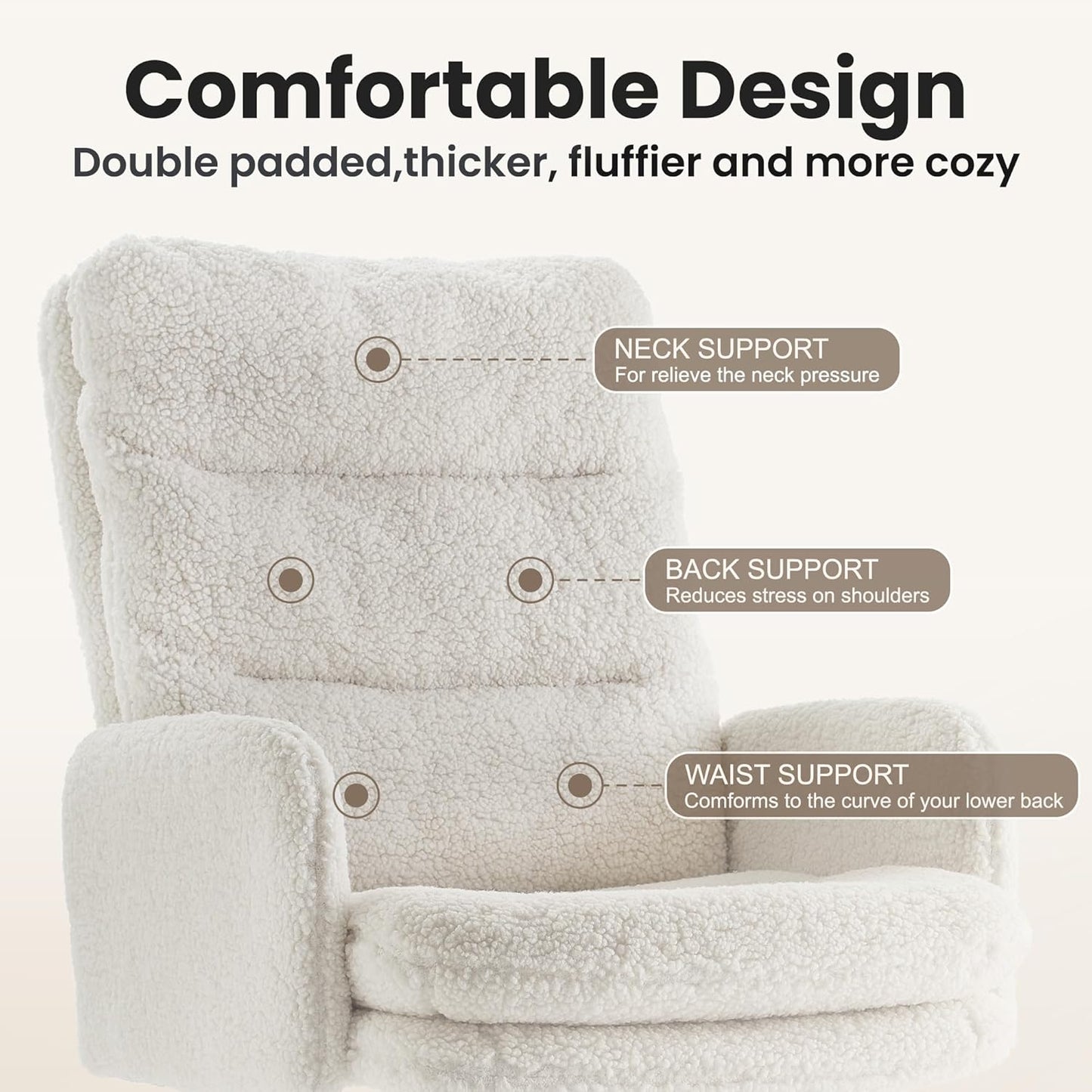 IWMH High-Back Home Office Chair,Upholstered Desk Chair with Armrests,Height Adjustable Armchair with Wheels, Swivel Office Desk Chair, Ergonomic Computer Task Chair, Leisure Armchair Cashmere(White)