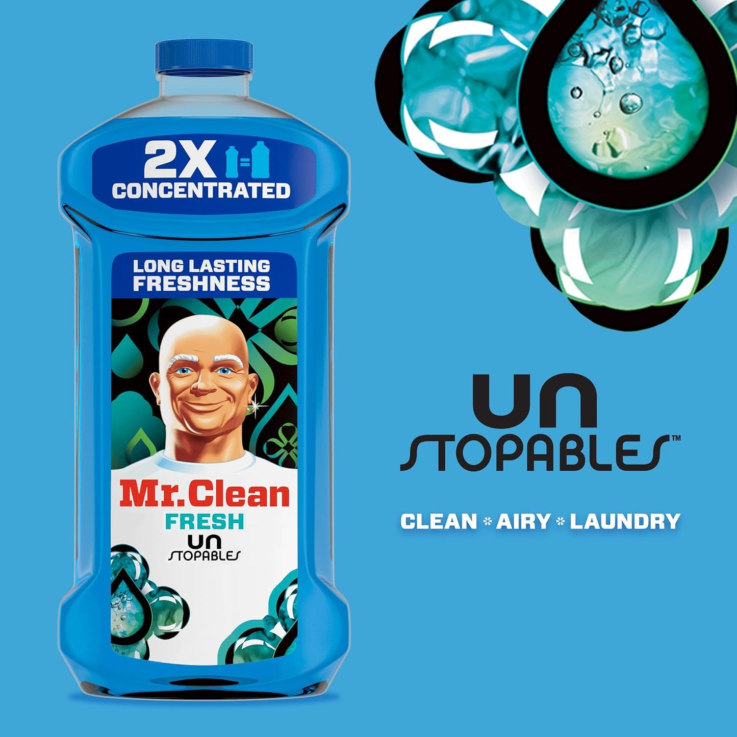 Mr. Clean All Purpose Cleaner, Floor Cleaner for Mopping Home, Bathroom, & Kitchen, Cleaning Liquid for Mop & Bucket, Cleaning Supplies, Multi-Surface Dilutable, Unstopables, 41oz