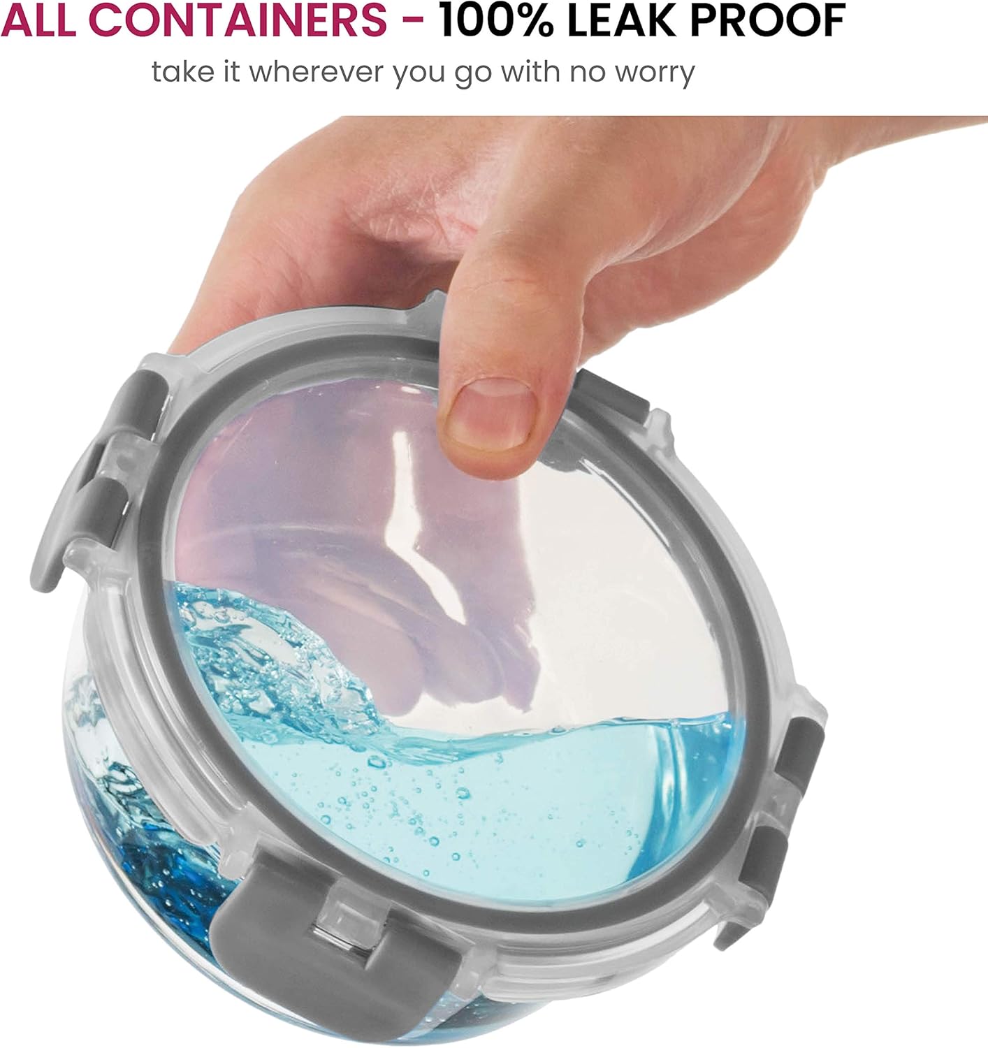 FineDine Airtight Glass Storage Containers with Hinged Locking Lid BPA Free for Meal Prep/Moving/Freezer/Oven