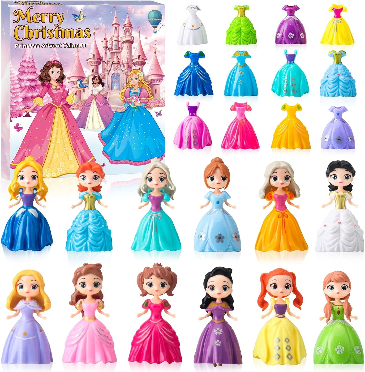 Princess Advent Calendar 2025 Girls–24 Days of Princess Deformation Toys Gift for Kids Teens,Christmas Countdown Calendar with 12 Dolls & 12 Dresse