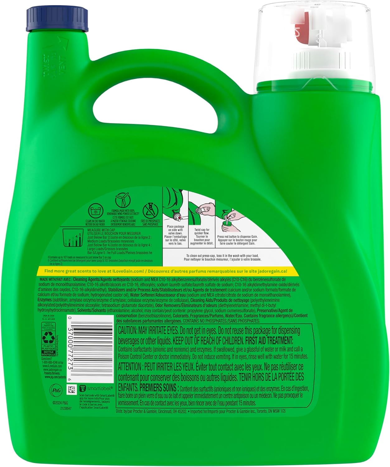 Gain + Aroma Boost Laundry Detergent Liquid, Original Scent, 107 Loads, 154 fl oz, HE Compatible Laundry Soap with Febreze and Oxi, Gain Laundry Detergent, Liquid Laundry Detergent