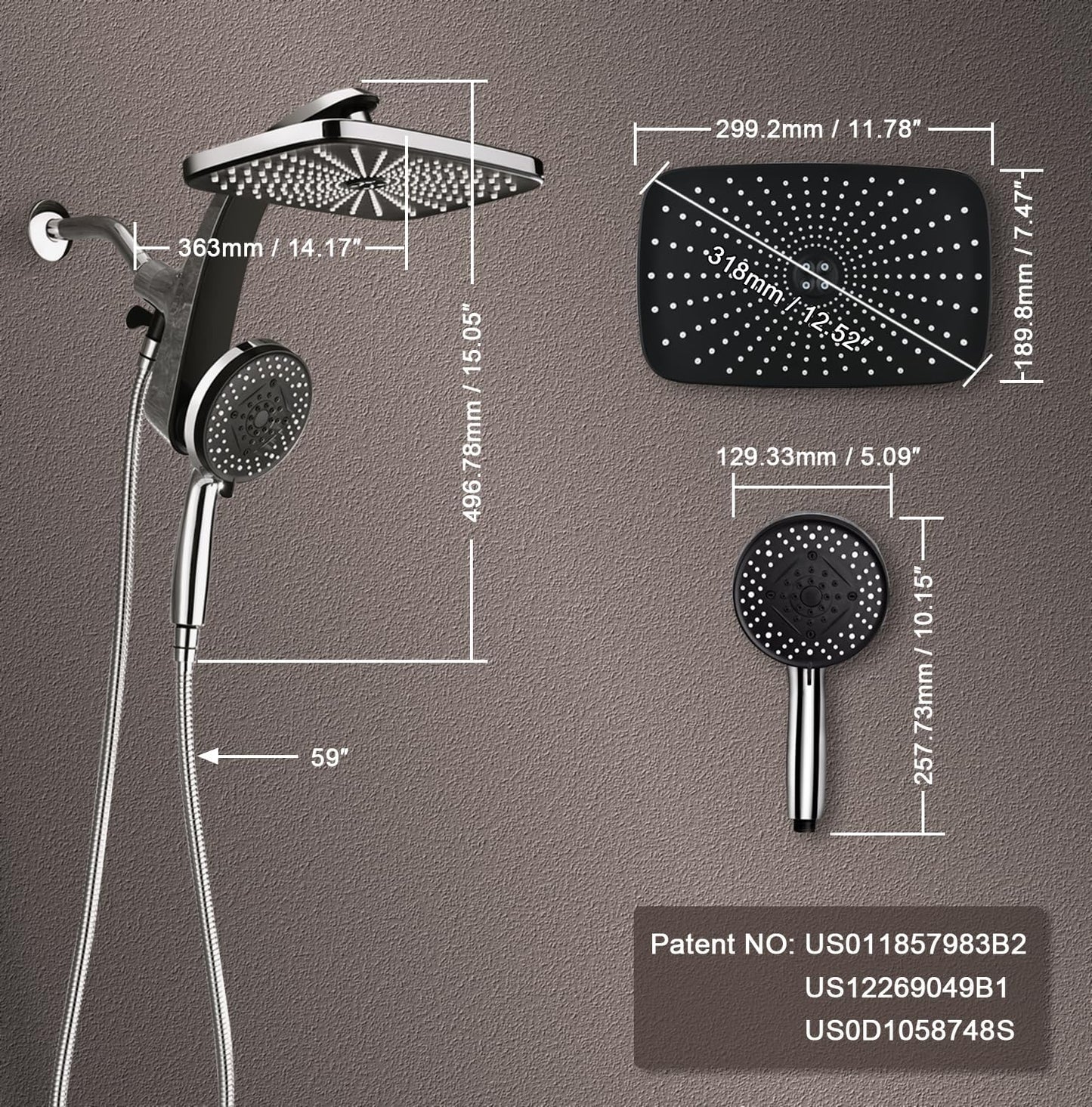 High Pressure Rain Shower Head: Upgrade Shower Heads with Handheld Spray Combo with Fixed Showerhead and 10 Sprays Handheld Shower Head, Detachable Shower head Built-in Magnetic Docking and Power Jets