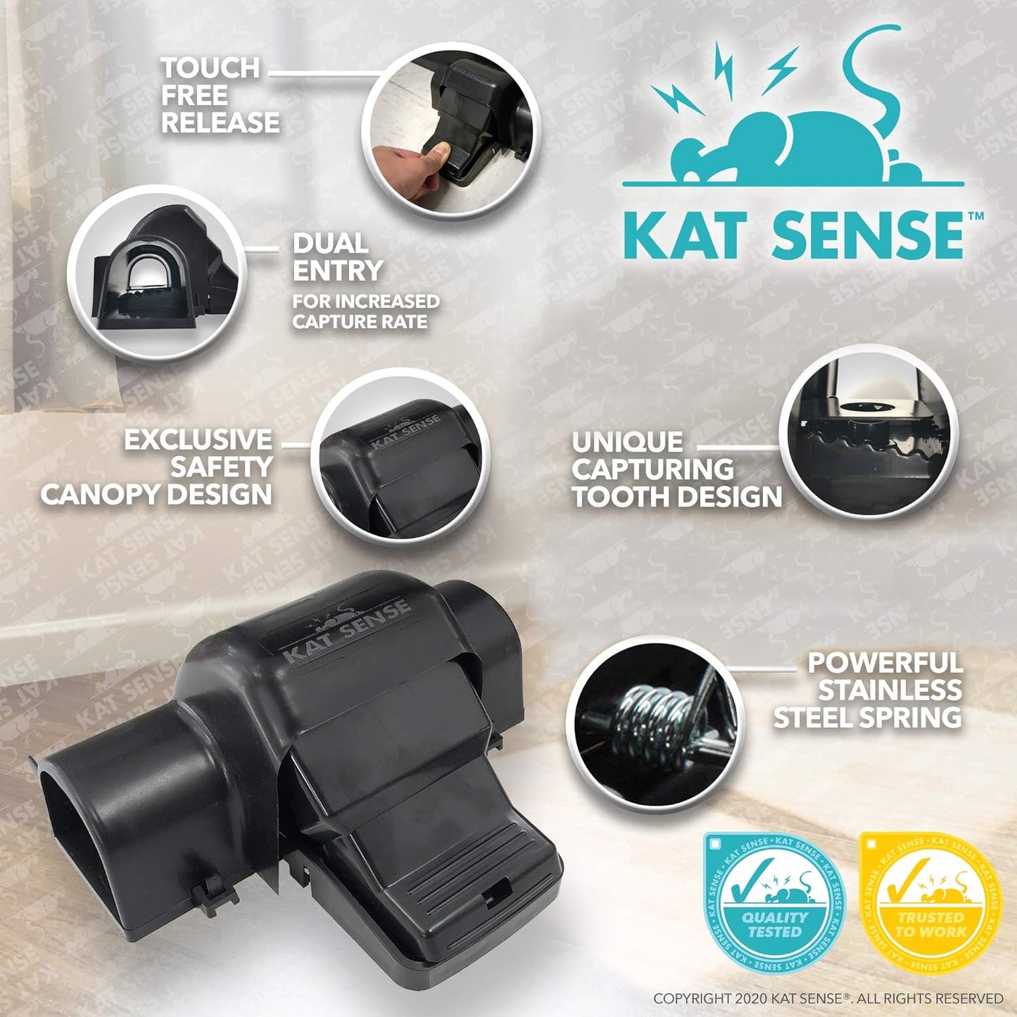 Kat Sense Covered Rat & Chipmunk Traps, Prevents Accidental Triggering with Tunneled Design, Quick Humane Kill, Indoor 'N Outdoor Mouse Snap Traps