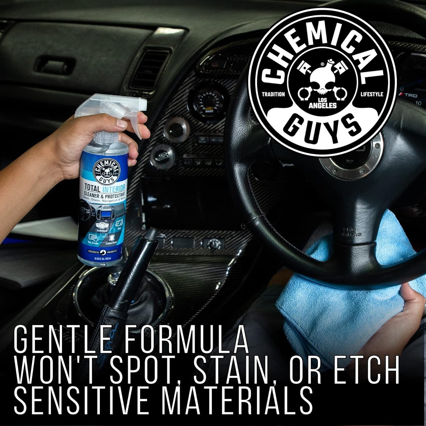 Chemical Guys Total Interior Cleaner & Protectant, Cleans & Protects Leather, Vinyl, Plastic, Rubber & Glass Streak-Free Finish for Cars, Trucks, SUVs, RVs & More - 16 oz