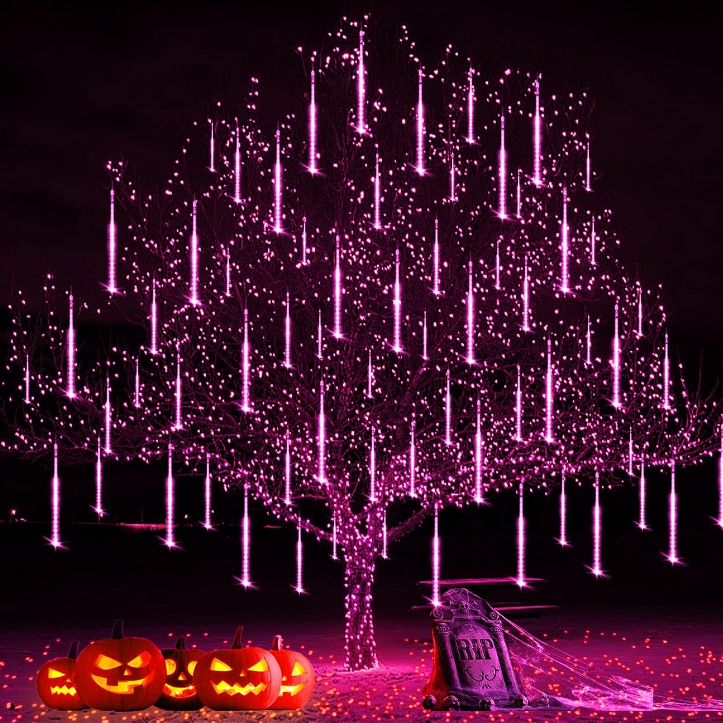Purple Christmas Lights Outdoor Meteor Shower Lights 8 Tubes 192 LED Falling Rain Dripping Icicle Light for Xmas Christmas Decor Halloween Decorations, Halloween Light Outdoor, UL Plug