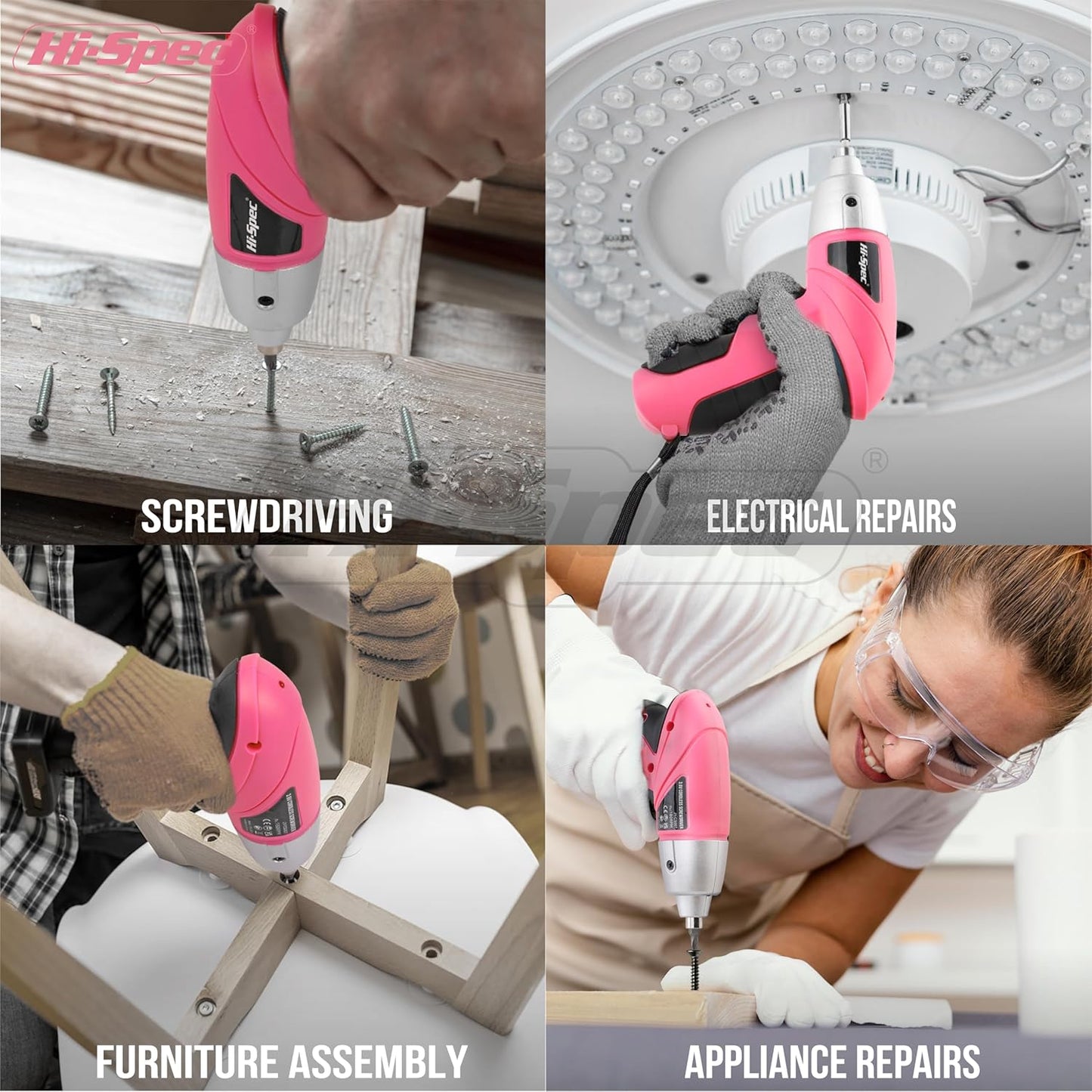 Hi-Spec Electric Screwdriver 27pc 3.6V Pink USB Small Power Screwdriver Set. Cordless & Rechargeable with Driver Bit Set