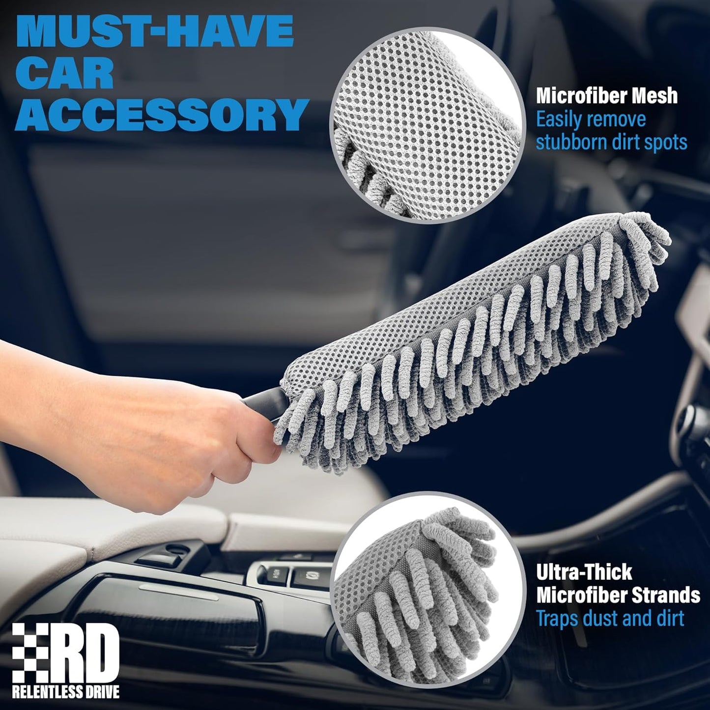 Interior Car Cleaner Duster Brush – Car Accessories for Women, Stocking Stuffers for Men - Lint & Scratch Free