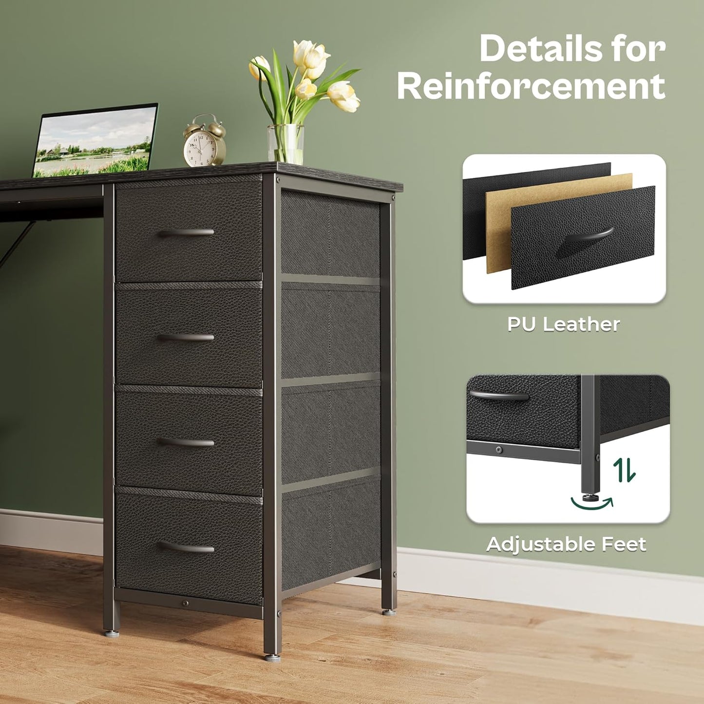 Huuger 47 Inch Computer Desk with 8 Fabric Drawers, Office Desk Work Desk for Home Office, Study, Gaming Desk with Drawers, Large Storage, Black