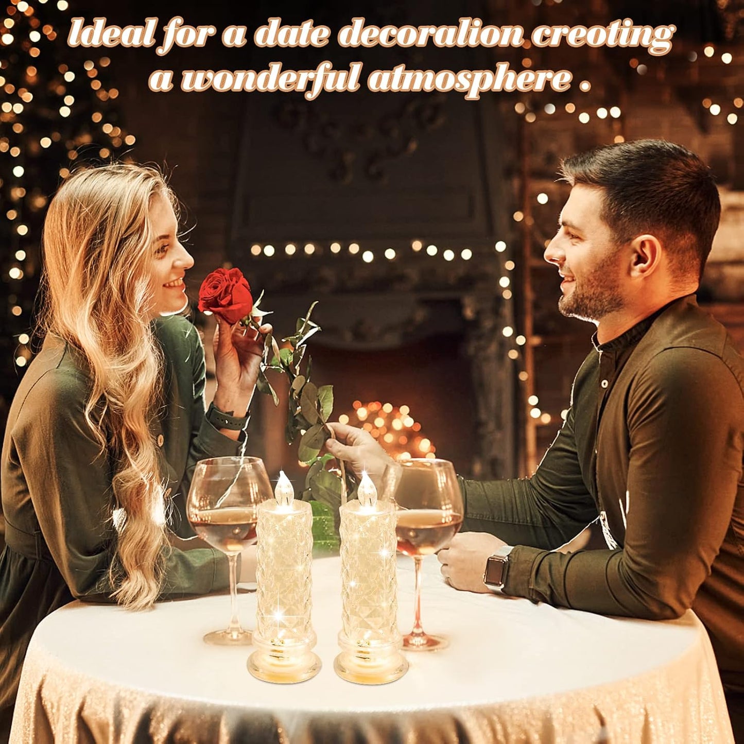 Rose Shadow LED Flameless Candles, 6PCS Romantic Battery Operated Candles Led Pillar Candles for Valentines Anniversary Wedding Christmas Decorations(White, D 2.5" x H 7.2")