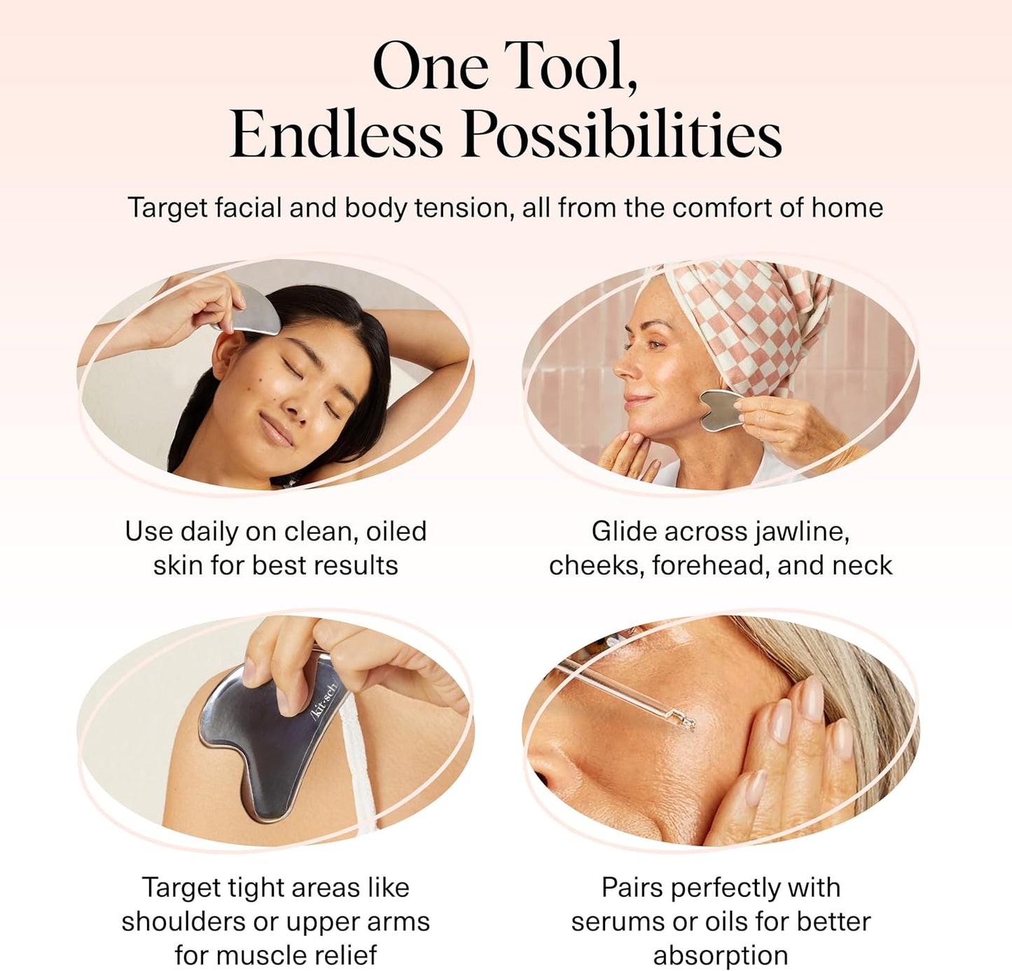 Kitsch Stainless Steel Gua Sha Facial Tools - Lymphatic Drainage Massager for Face & Chin, Jawline Shaper, Double Chin Reducer, Guasha Tool for Face Massager, Skin Care Tools Gifts for Women - Silver