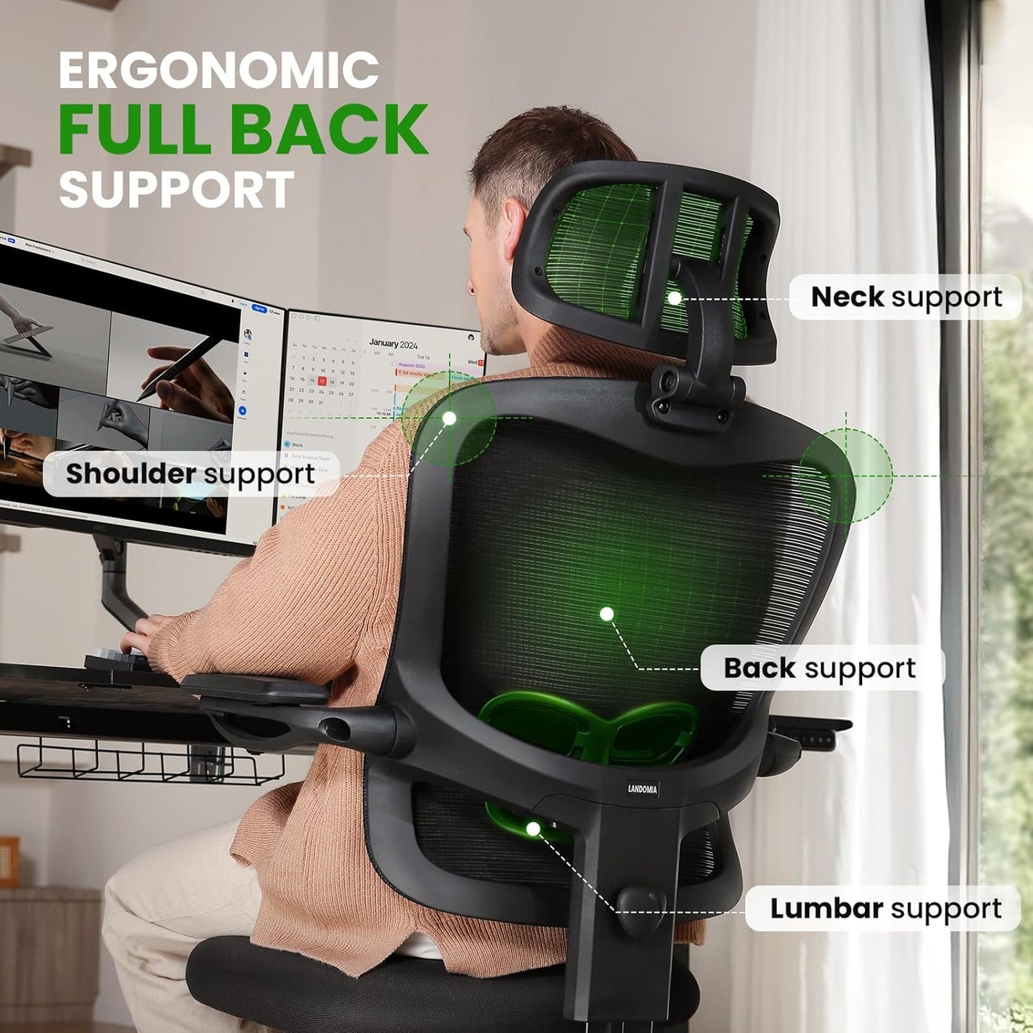 Ergonomic Office Chair Big and Tall - 6'5" Tall Max, 350Lbs Capacity Computer Desk Chairs Over 10 Hours Comfortable, with Adjustable Mesh High Back, Lumbar Support, 3D Headrest, Flip-up Arms