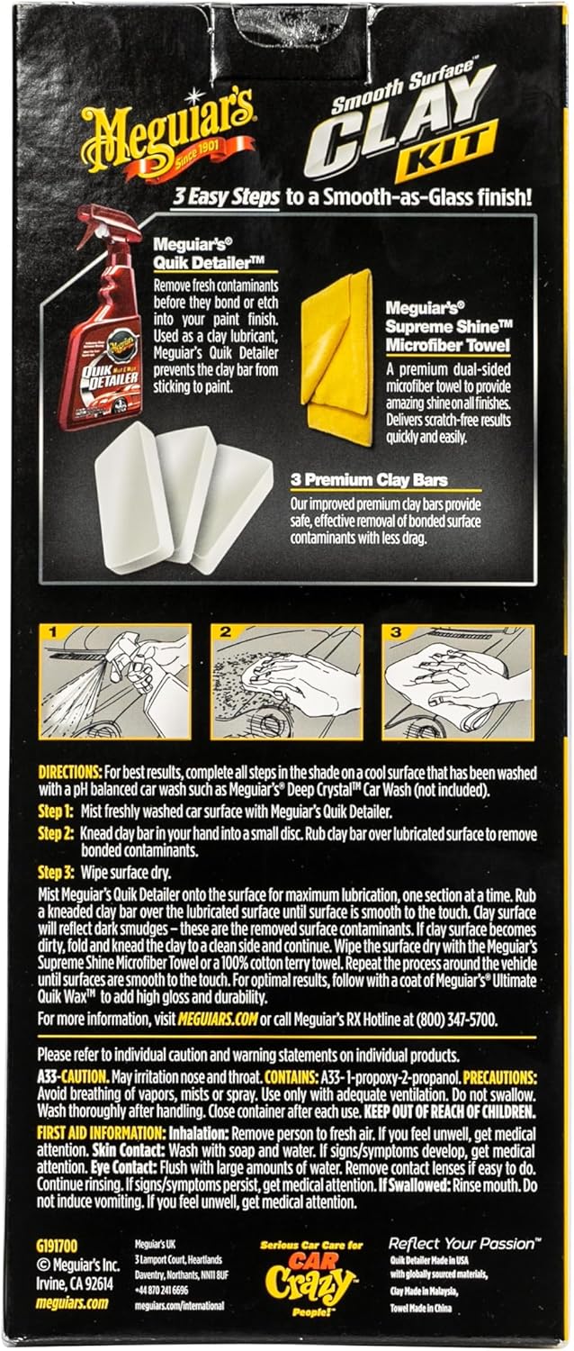 Meguiar's G191700 Smooth Surface Clay Kit, Safe and Easy Car Claying for Smooth as Glass Finish