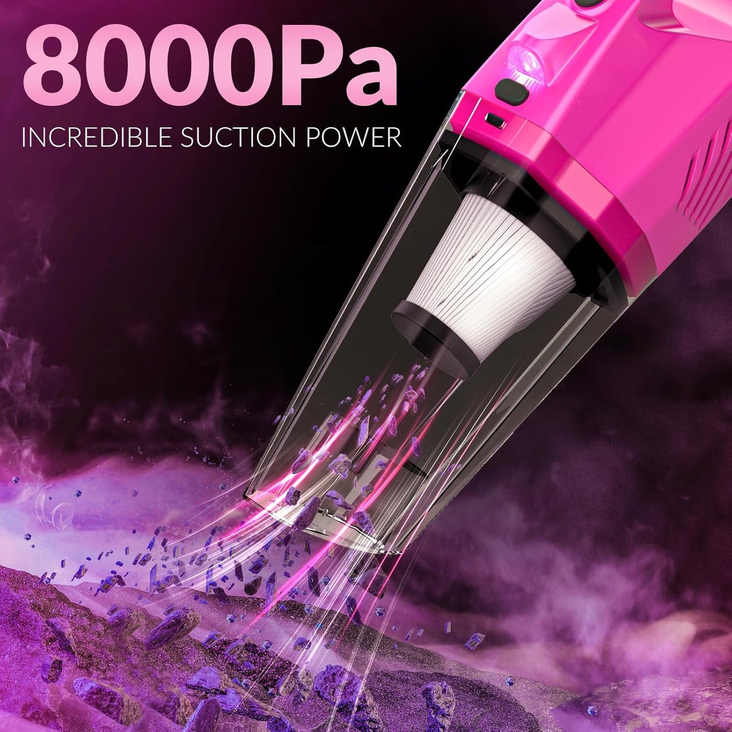 ThinkLearn Car Cleaning Kit, Car Vacuum Detailing Kit Interior with High Power Handheld Vacuum, Including 7Pcs Detailing Brush Set, Windshield Cleaner, Pink Car Accessories for Women