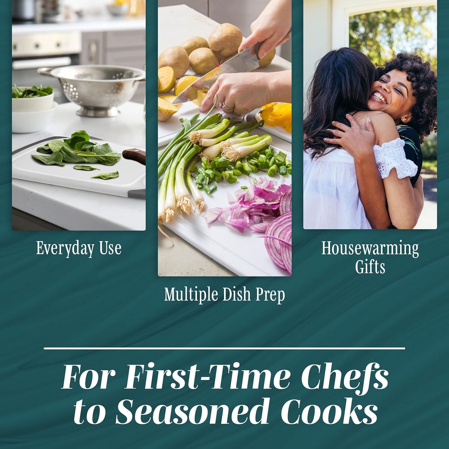 Cutting Boards for Kitchen - BPA-Free Chopping Board - Different Sizes & Non Slip Handles - Reversible, Large Cutting Board Set - Unique Gifts for Cooks Who Have Everything - 3-Pack Gray