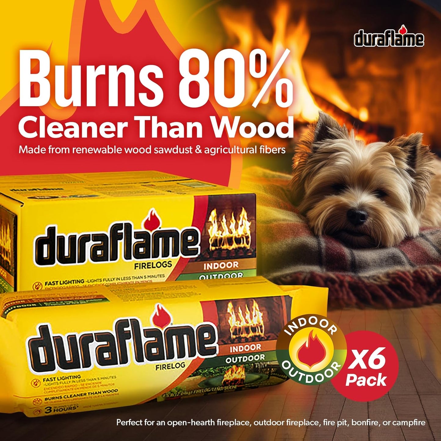 Duraflame 6-Pack Indoor/Outdoor Logs for Fireplace & Fire Pit, 3-Hour Burn, 4.5lb Each