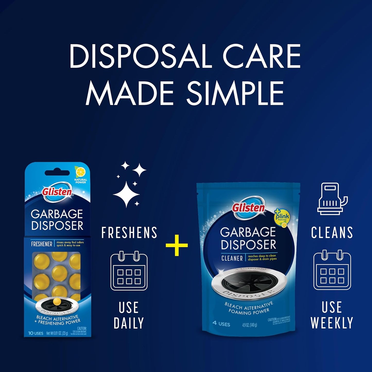 Glisten Garbage Disposer Freshener, Sink Disposal Odor Eliminator, Quick and Easy-to-Use, Lemon Scent, 10 Capsules