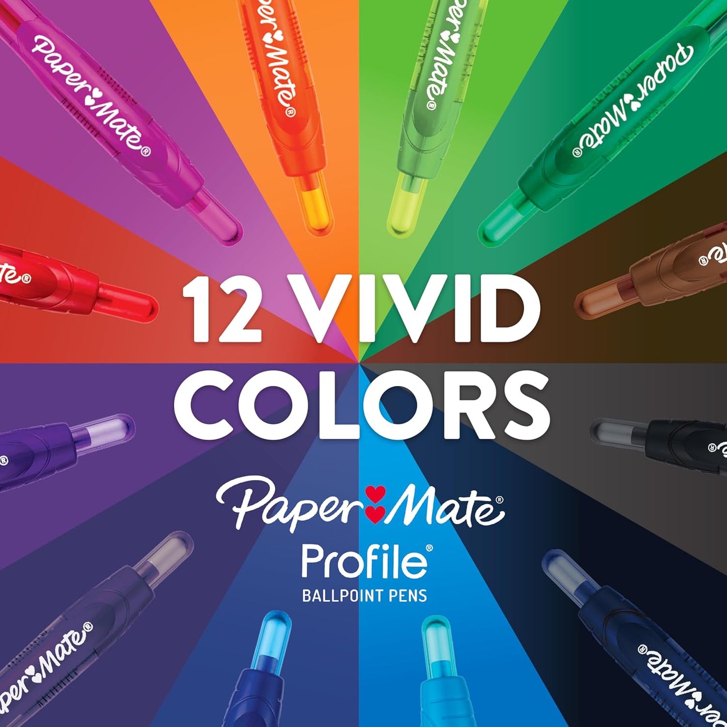 Paper Mate Profile Retractable Ballpoint Pens Bold, 1.4mm, Assorted Colors, 12 Count - Back to School, Home, Office, Teacher Supplies