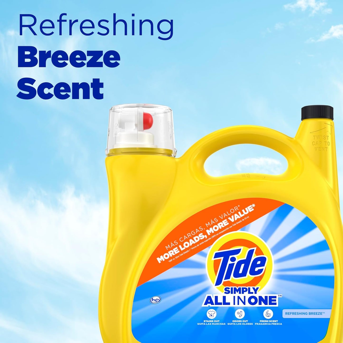 Tide Simply Liquid Laundry Detergent, Refreshing Breeze Scent, 138 Loads, 182 fl oz, All-In-One Detergent