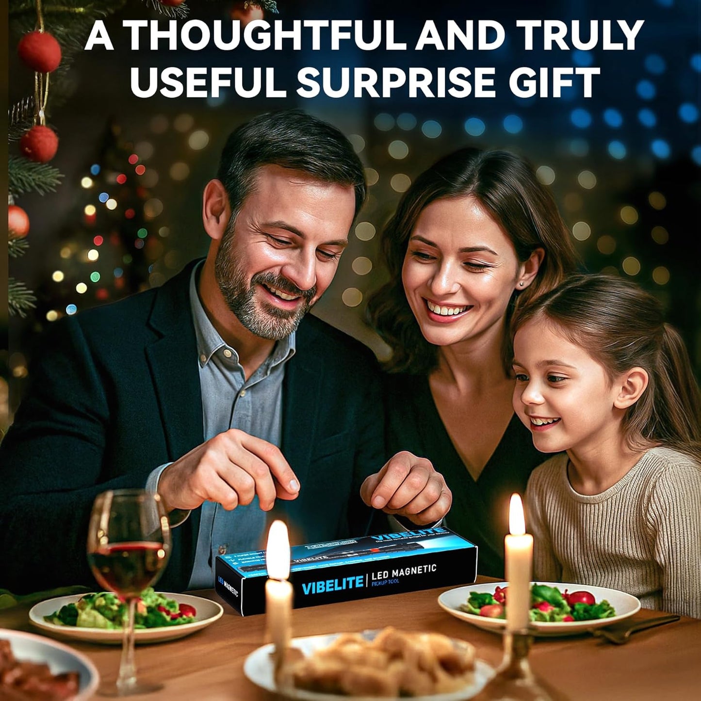 VIBELITE Extendable Magnetic Flashlight with Telescoping Magnet Pickup Tool-Cool Gadget Gifts Stocking Stuffers for Men, Teen Boys, Husband, Dad, Father, Mechanic, Him, Women, Black