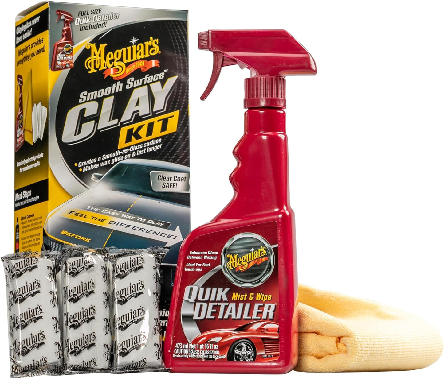 Meguiar's G191700 Smooth Surface Clay Kit, Safe and Easy Car Claying for Smooth as Glass Finish