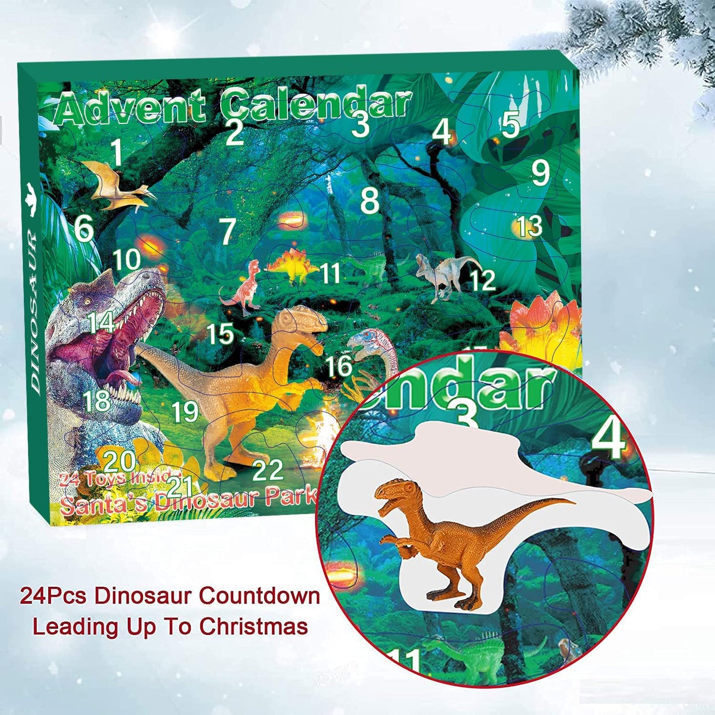 Christmas Advent Calendar 2025 Realistic Dinosaur Figurine Décor Xmas 24 Days Countdown Calendar Christmas Gift For Boys and Girls