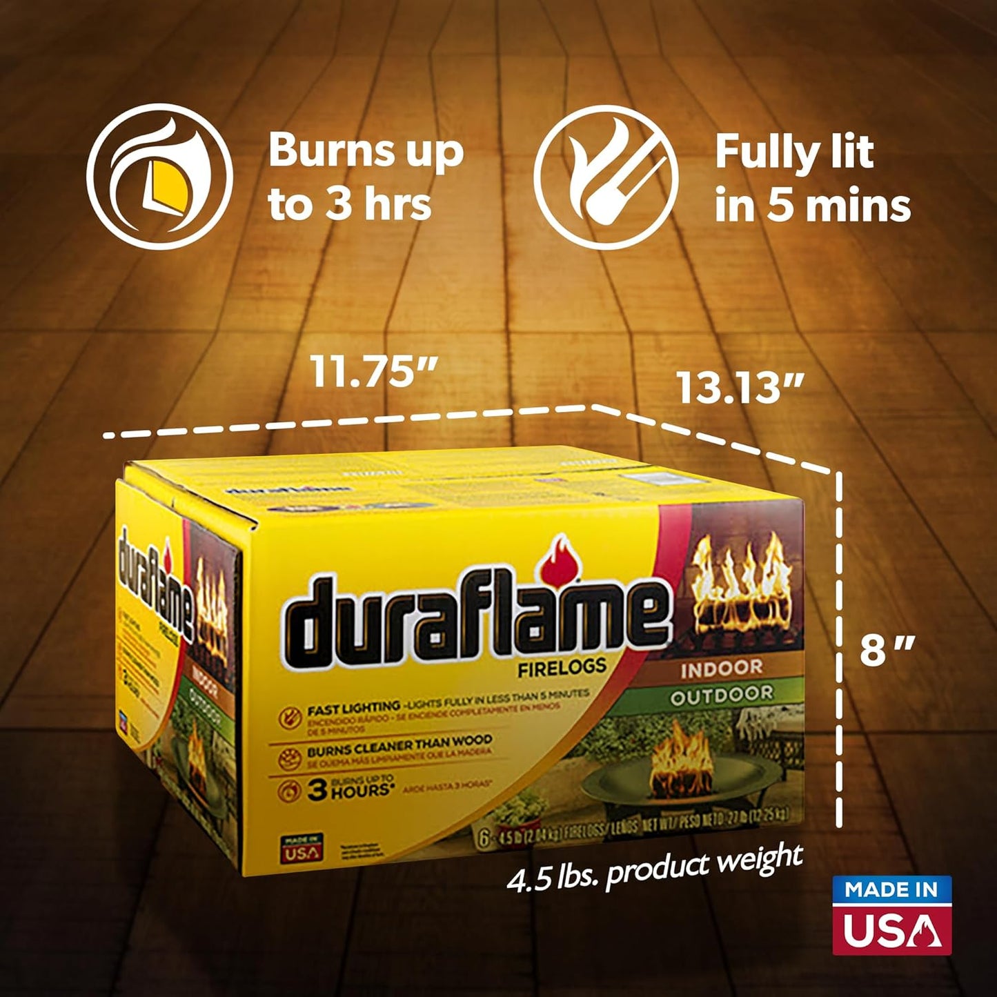 Duraflame 6-Pack Indoor/Outdoor Logs for Fireplace & Fire Pit, 3-Hour Burn, 4.5lb Each