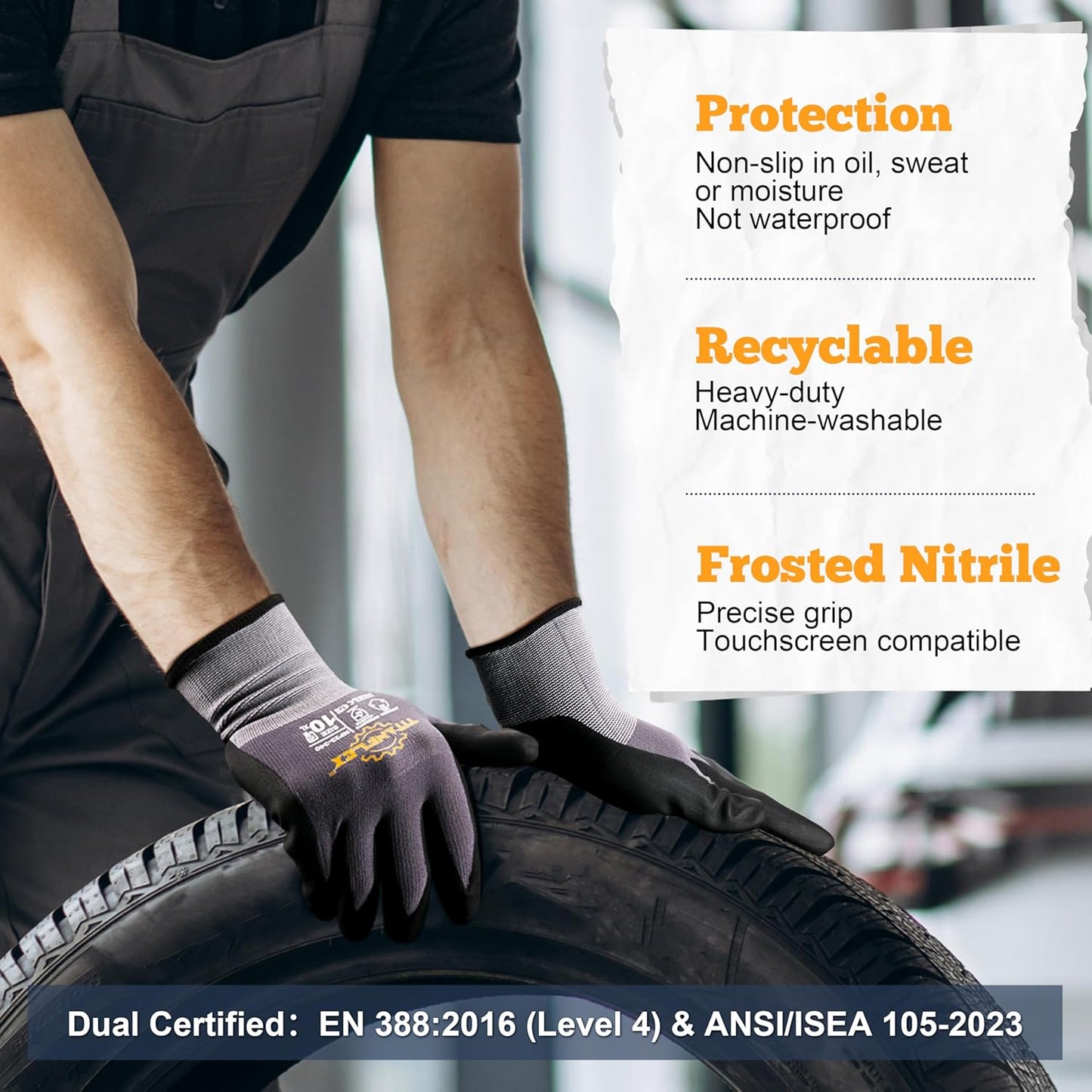 TitanFlex Work Gloves Microfoam Nitrile Coated Men Women-6 Pairs, Safety Warehouse Gloves Mens Working Glove with Grip Heavy Duty, Touchscreen, Seamless Knit Nylon for Automotive, Garden (Large)