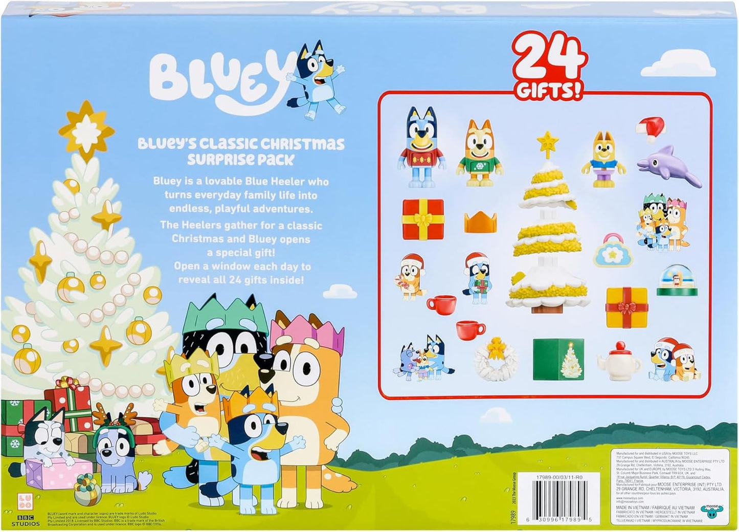 Bluey Toys for Girls and Boys, 24 Days of Surprises, Kids Advent Calendar w/Accessories, Stickers & Mini Christmas Tree