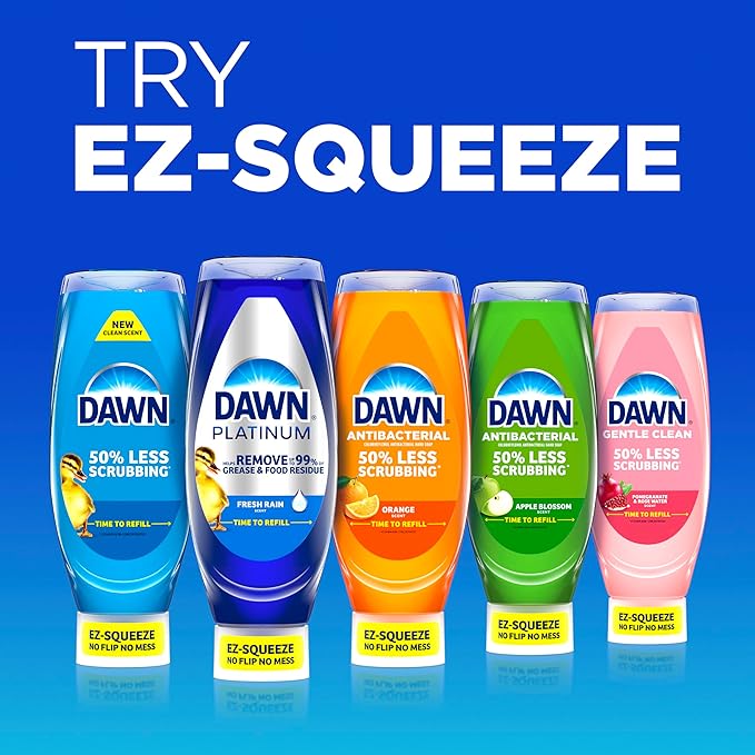 Dawn Platinum EZ-Squeeze Dish Soap Liquid, Dishwashing Liquid, Grease Removal, Upside Down Bottle, Wild Jasmine, 6x18 Fl Oz Bundle